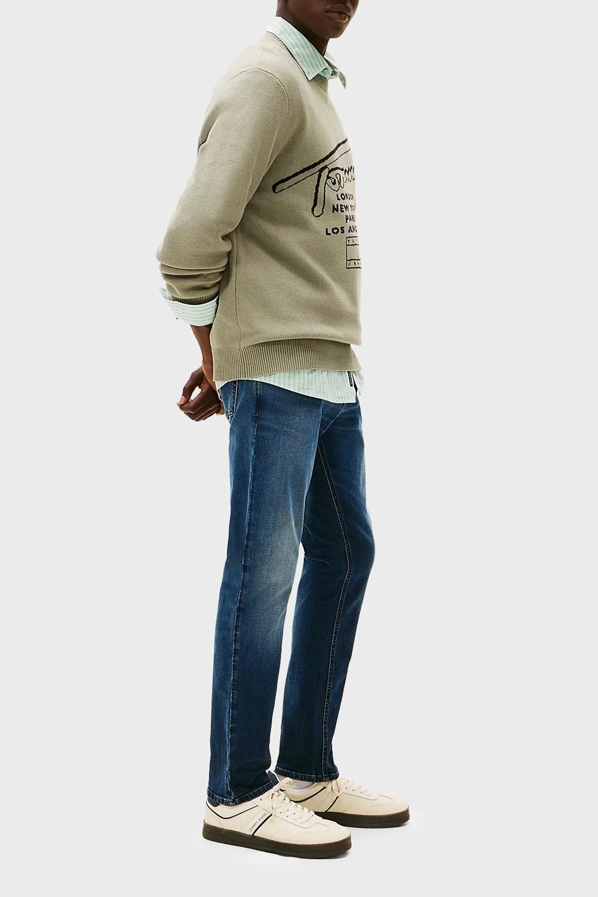 Tommy Jeans Pamuklu Slim Fit Normal Bel Dar Paça Jeans Erkek Kot Pantolon DM0DM22247 1BK MAVİ - 4