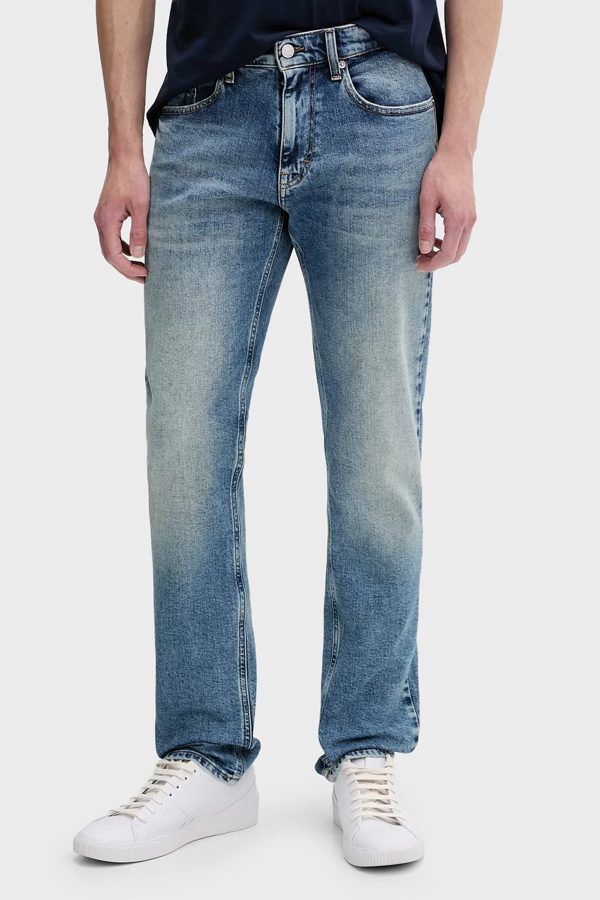 Tommy Jeans Pamuklu Slim Fit Normal Bel Dar Paça Jeans Erkek Kot Pantolon DM0DM22966 1A5 MAVİ - 1