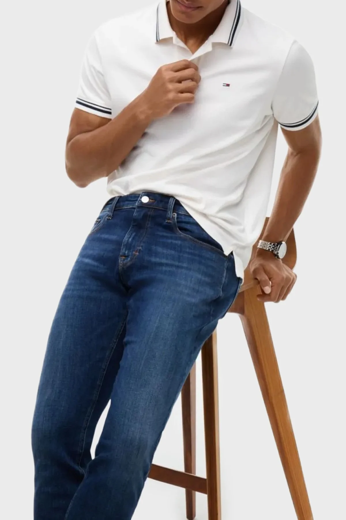 Tommy Jeans Pamuklu Slim Fit Normal Bel Dar Paça Jeans Erkek Kot Pantolon DM0DM23479 1BK Mavi - 5