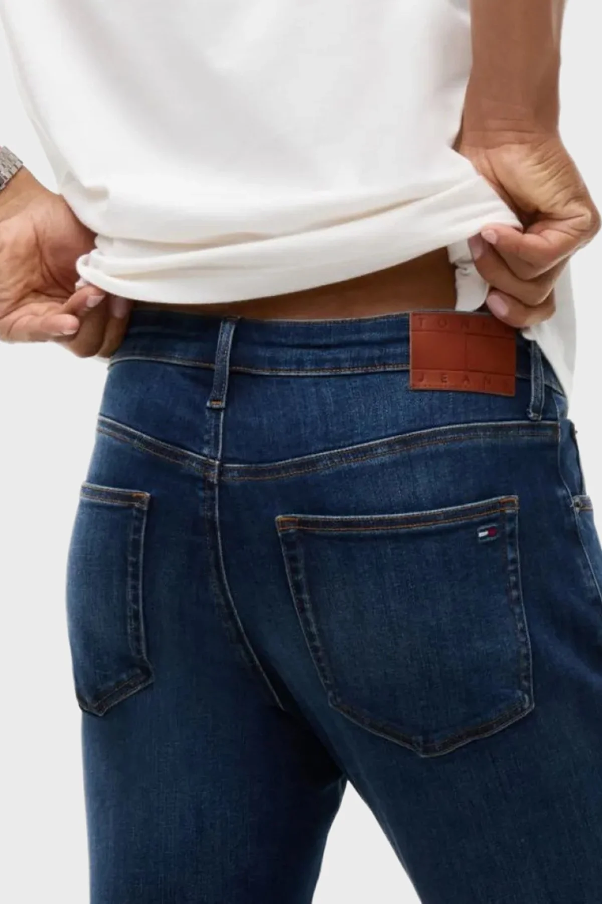 Tommy Jeans Pamuklu Slim Fit Normal Bel Dar Paça Jeans Erkek Kot Pantolon DM0DM23479 1BK Mavi - 6