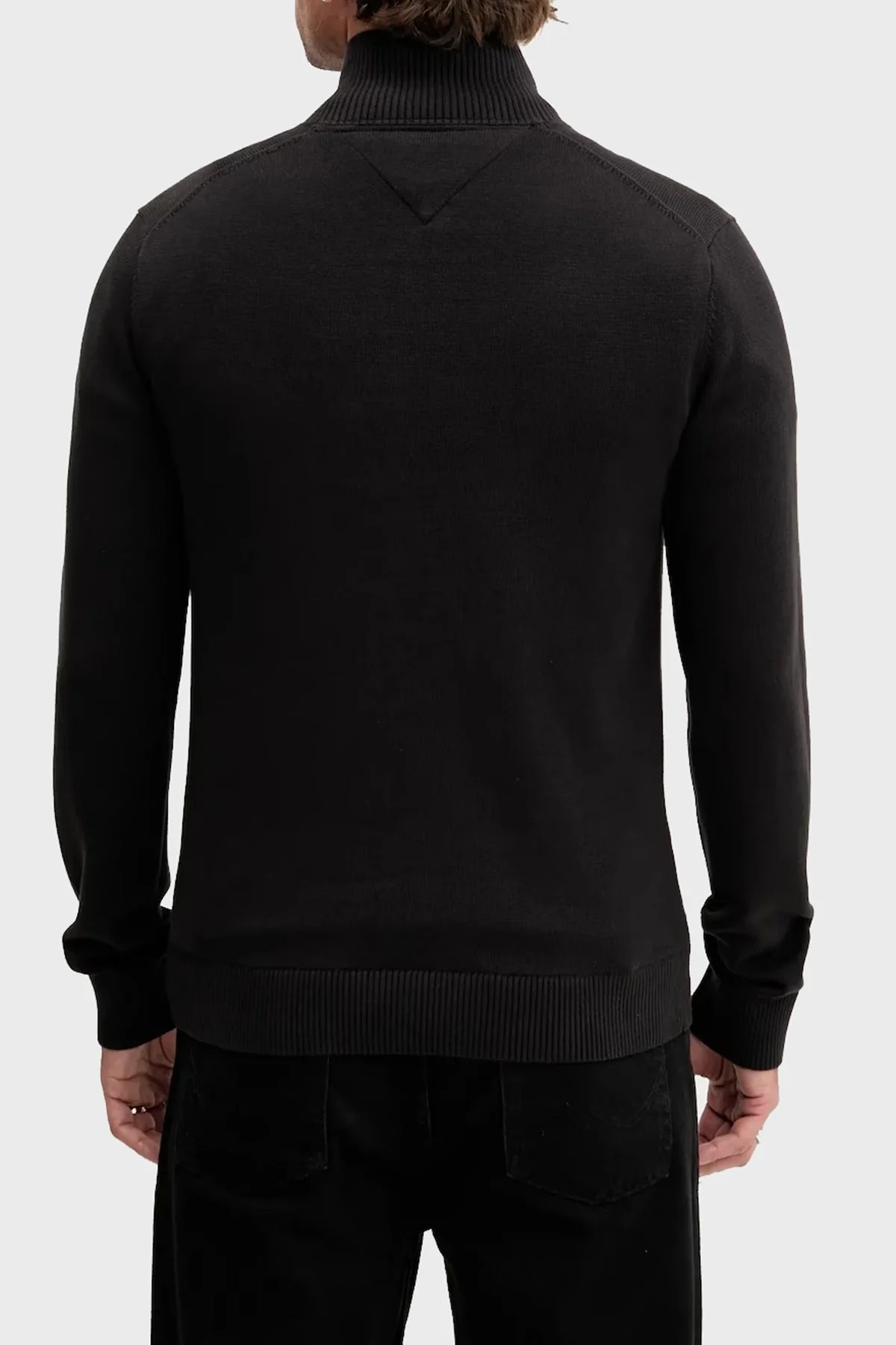 Tommy Jeans Pamuklu Slim Fit Yarım Fermuarlı Dik Yaka Erkek Kazak DM0DM21654 BDS SİYAH - 3