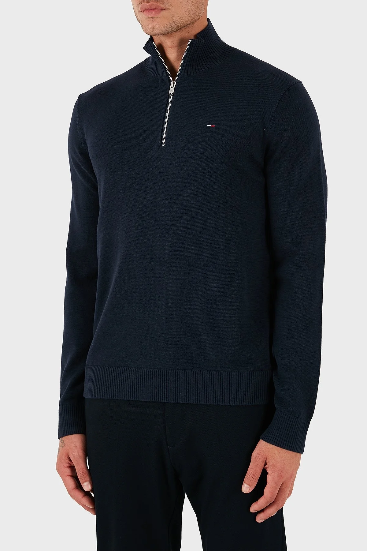 Tommy Jeans Pamuklu Slim Fit Yarım Fermuarlı Dik Yaka Erkek Kazak DM0DM21654 C1G LACİVERT - 6