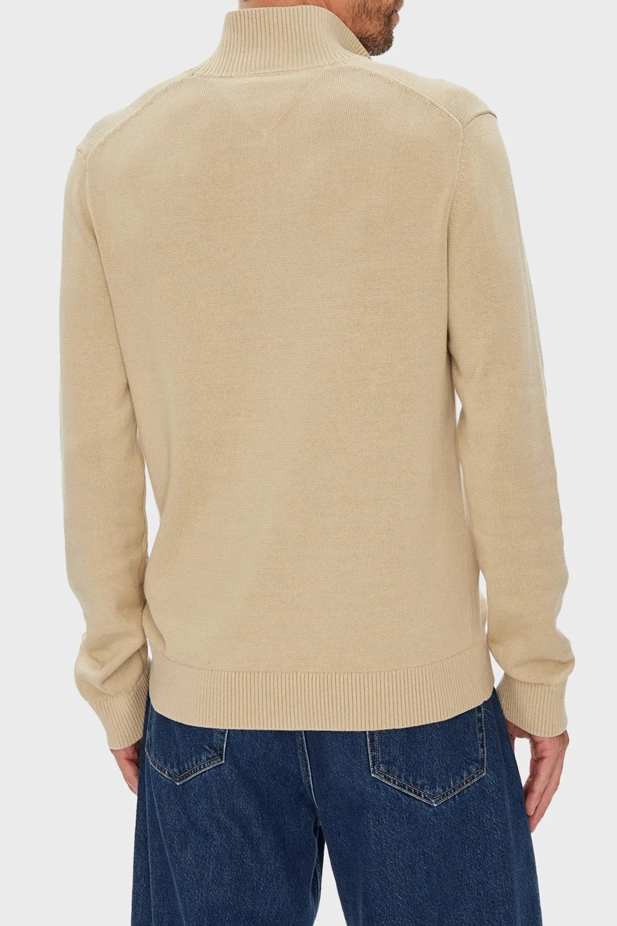 Tommy Jeans Pamuklu Slim Fit Yarım Fermuarlı Dik Yaka Erkek Kazak DM0DM21654 RBV BEJ - 3