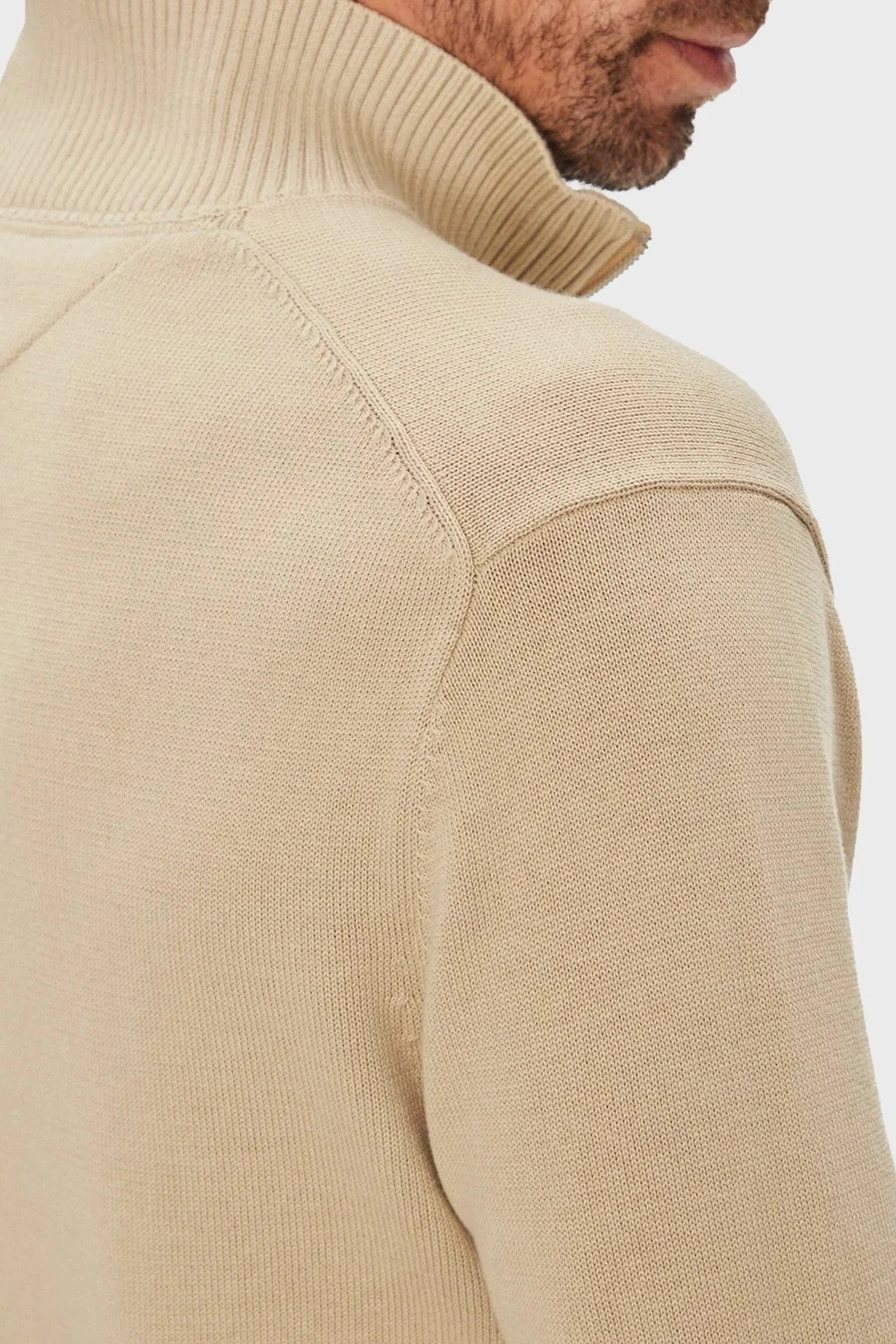 Tommy Jeans Pamuklu Slim Fit Yarım Fermuarlı Dik Yaka Erkek Kazak DM0DM21654 RBV BEJ - 5