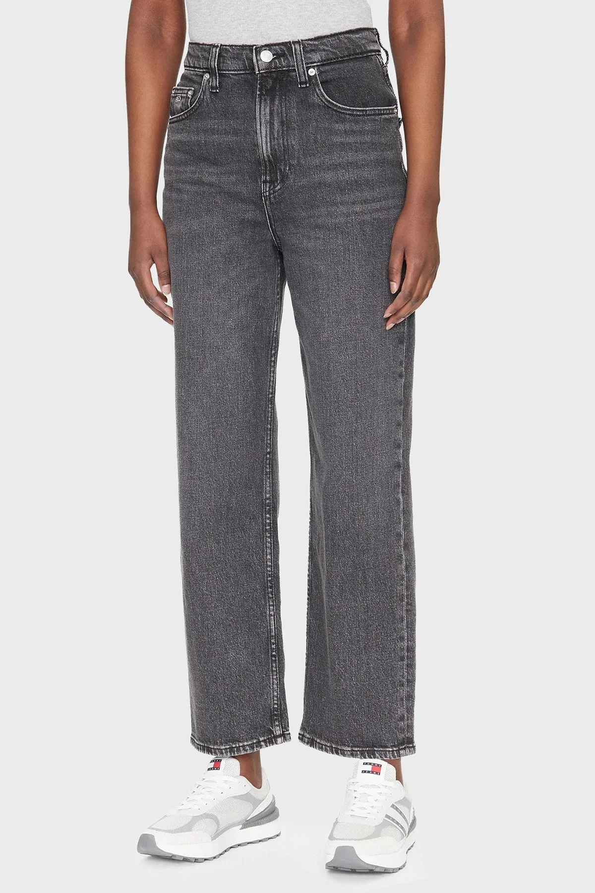 Tommy Jeans Pamuklu Straight Fit Yüksek Bel Düz Paça Jeans Bayan Kot Pantolon DW0DW20646 1BZ KOYU GRİ - 2