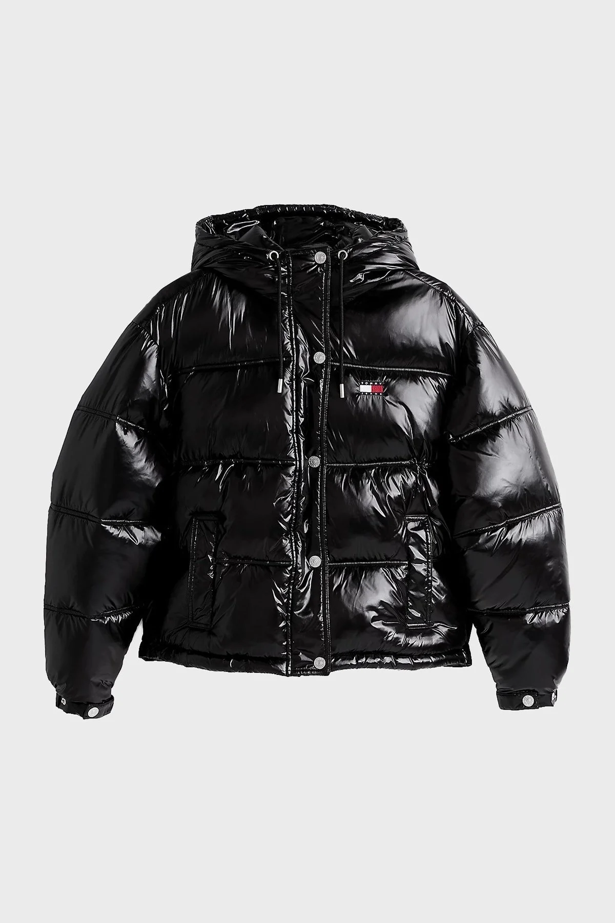 Tommy Jeans Parlak Su İtici Regular Fit Kapüşonlu Kısa Şişme Bayan Mont DW0DW20210 BDS SİYAH - 10