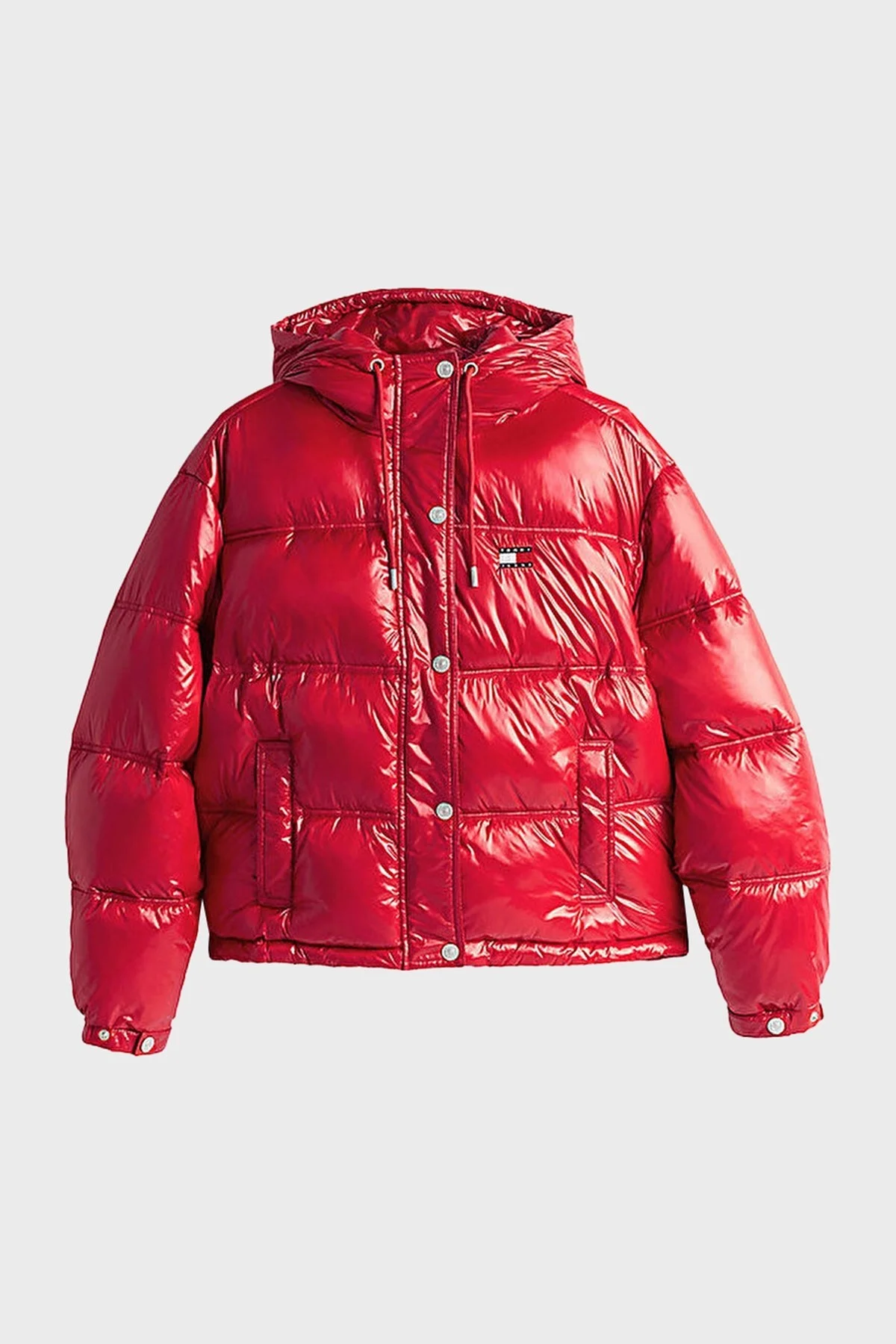 Tommy Jeans Parlak Su İtici Regular Fit Kapüşonlu Kısa Şişme Bayan Mont DW0DW20210 XME KIRMIZI - 5