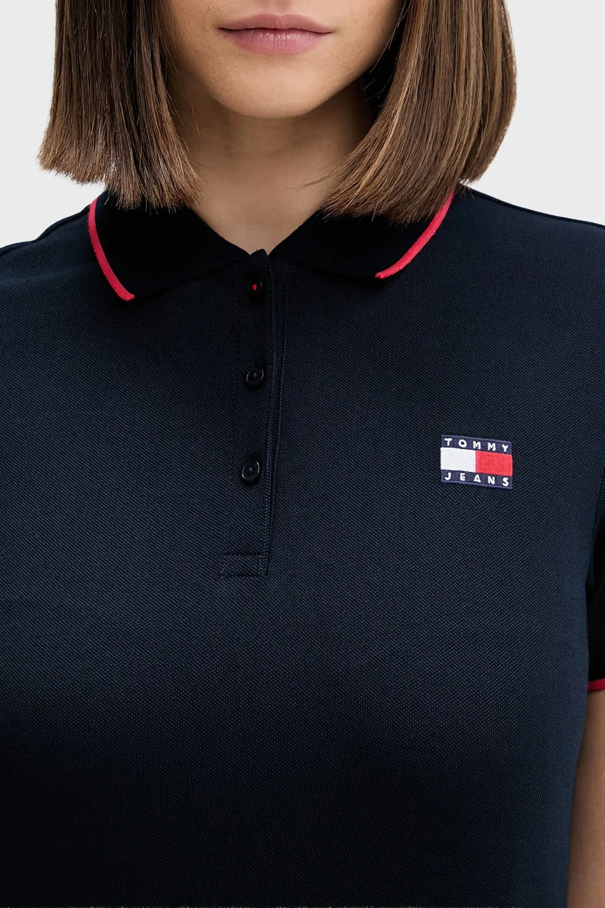 Tommy Jeans Pileli Relaxed Fit Mini Polo Yaka Kadın Elbise DW0DW22328 C1G LACİVERT - 4