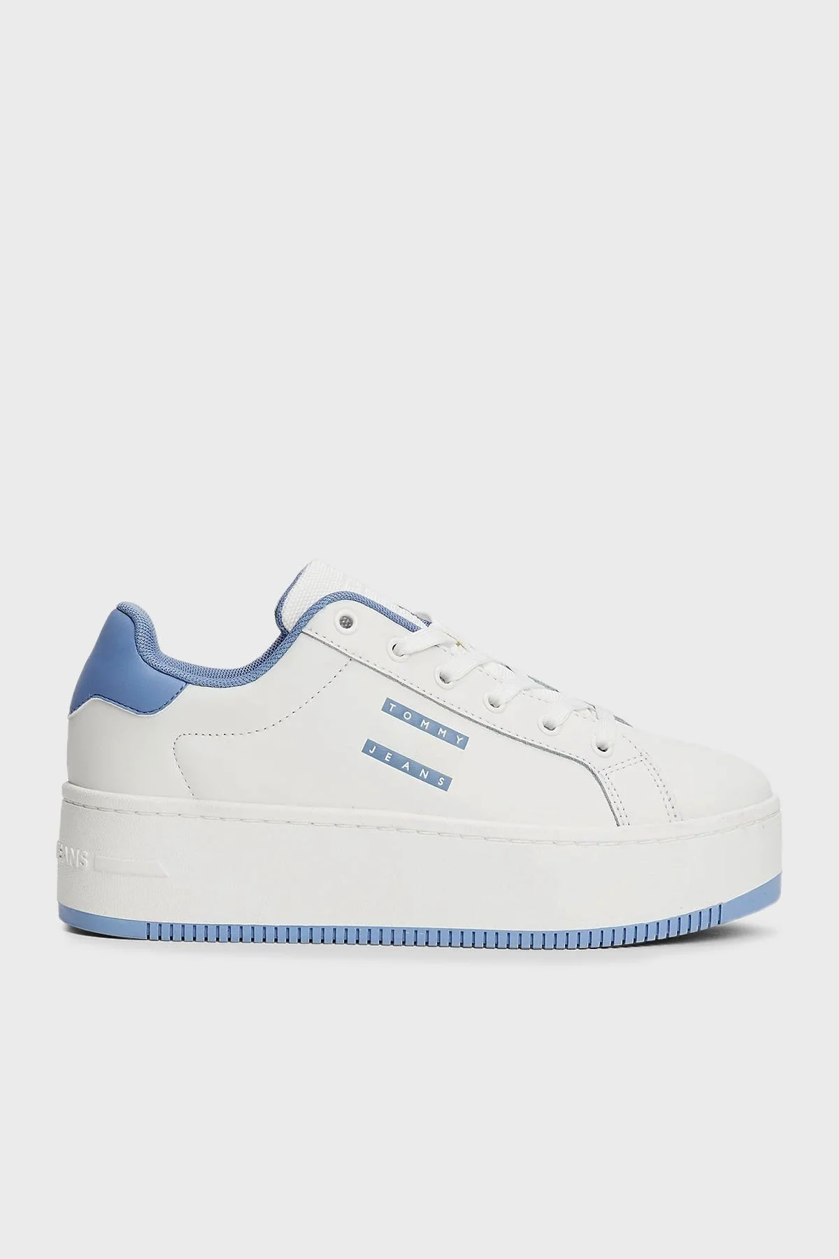 Tommy Jeans Platform Deri Sneaker Bayan Ayakkabı EN0EN02518 C33 BEYAZ-MAVİ - 1