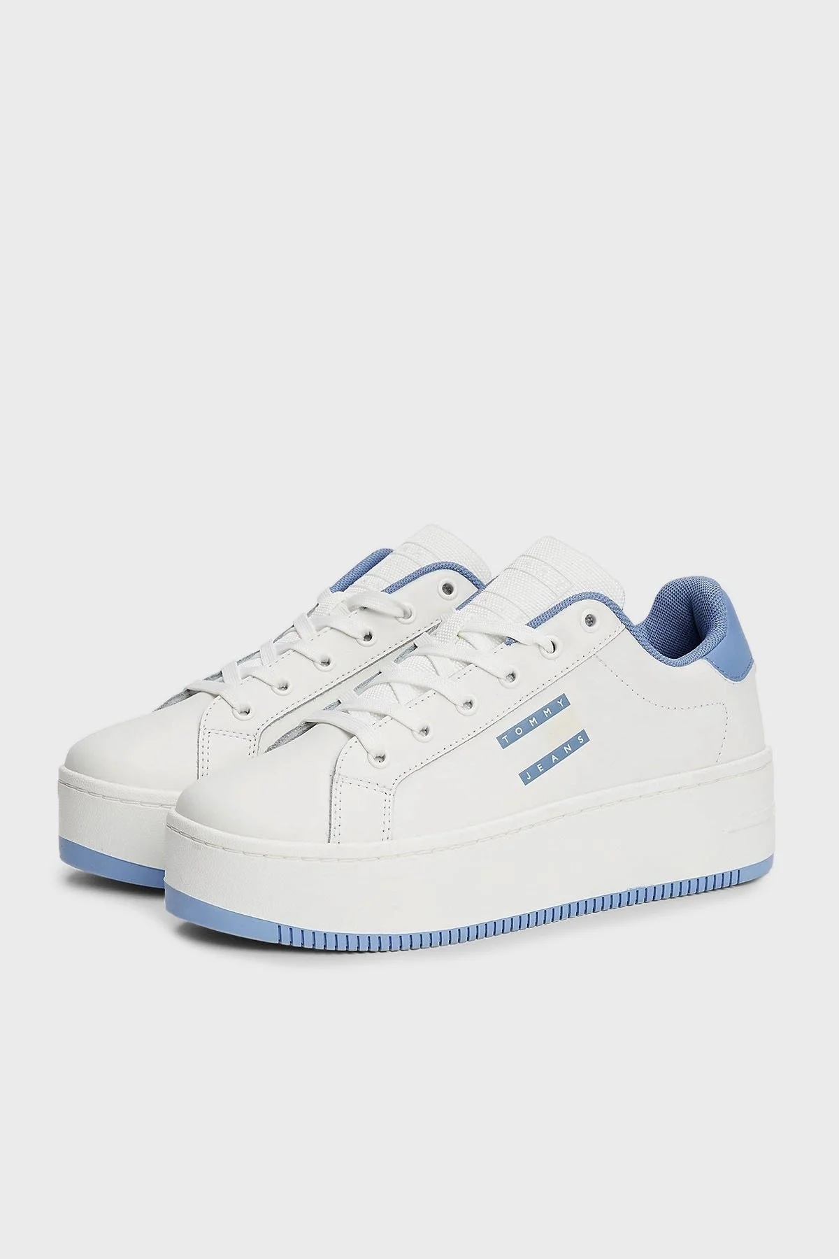 Tommy Jeans Platform Deri Sneaker Bayan Ayakkabı EN0EN02518 C33 BEYAZ-MAVİ - 3