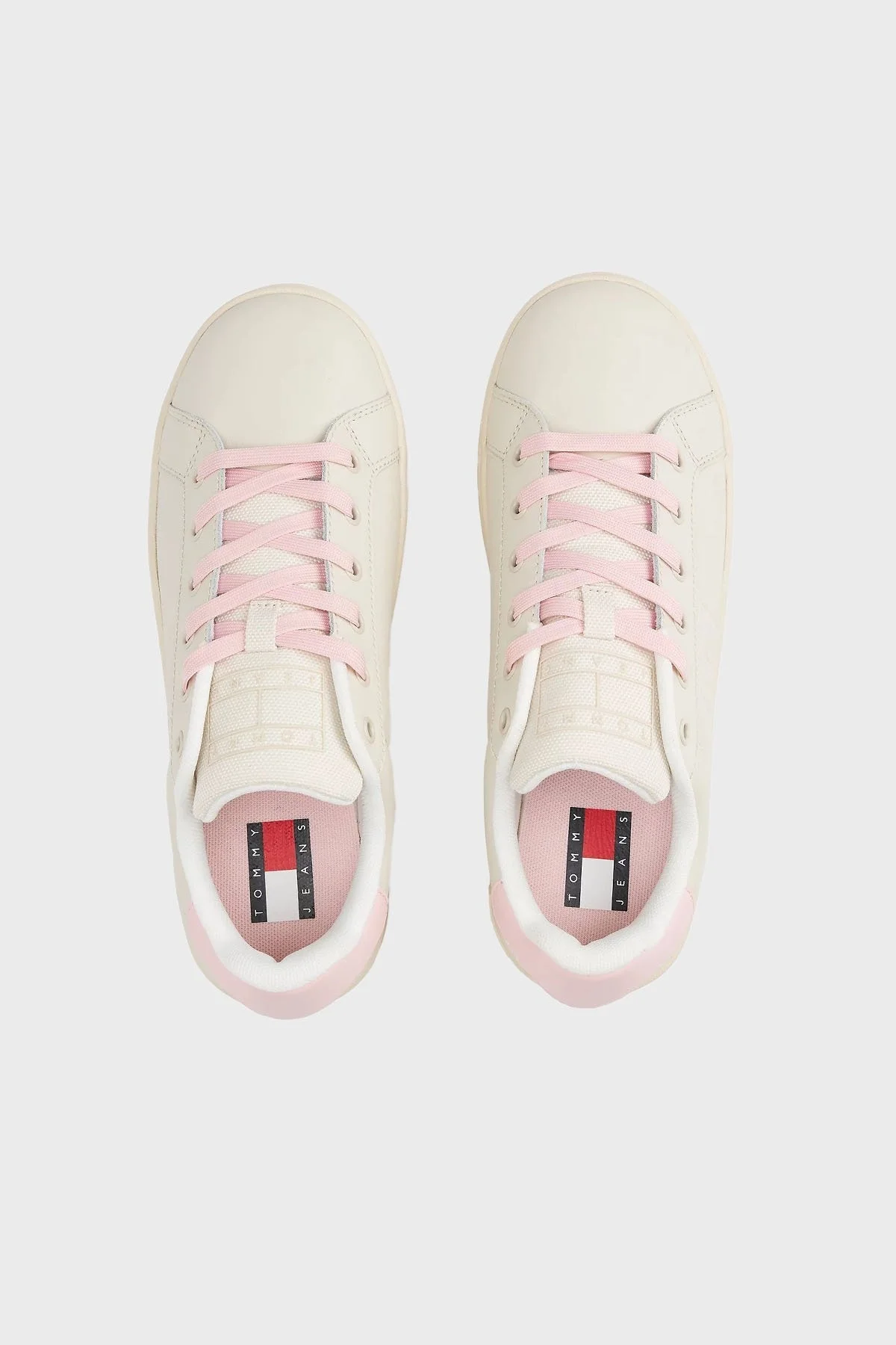 Tommy Jeans Platform Deri Sneaker Bayan Ayakkabı EN0EN02518 TIO KREM-PEMBE - 9