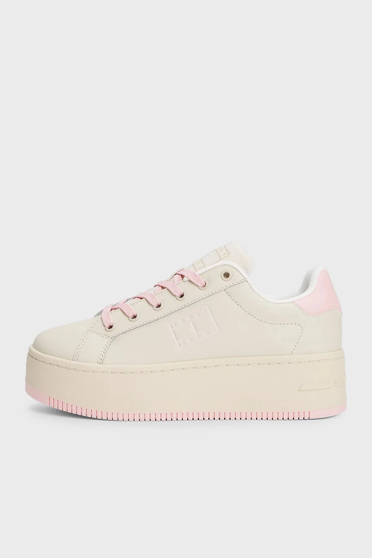 Tommy Jeans Platform Deri Sneaker Kadın Ayakkabı EN0EN02518 TIO KREM-PEMBE - 2