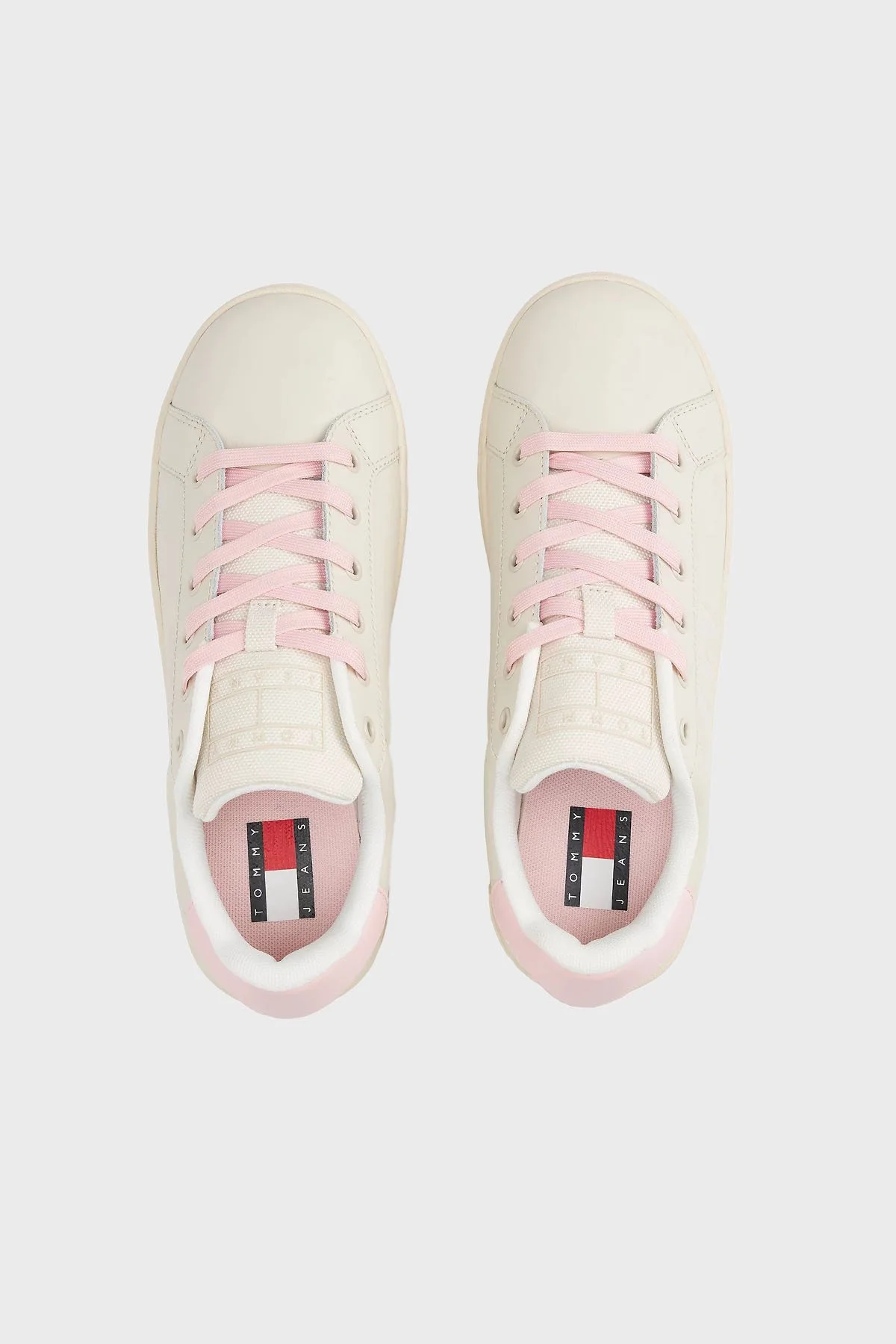 Tommy Jeans Platform Deri Sneaker Kadın Ayakkabı EN0EN02518 TIO KREM-PEMBE - 3