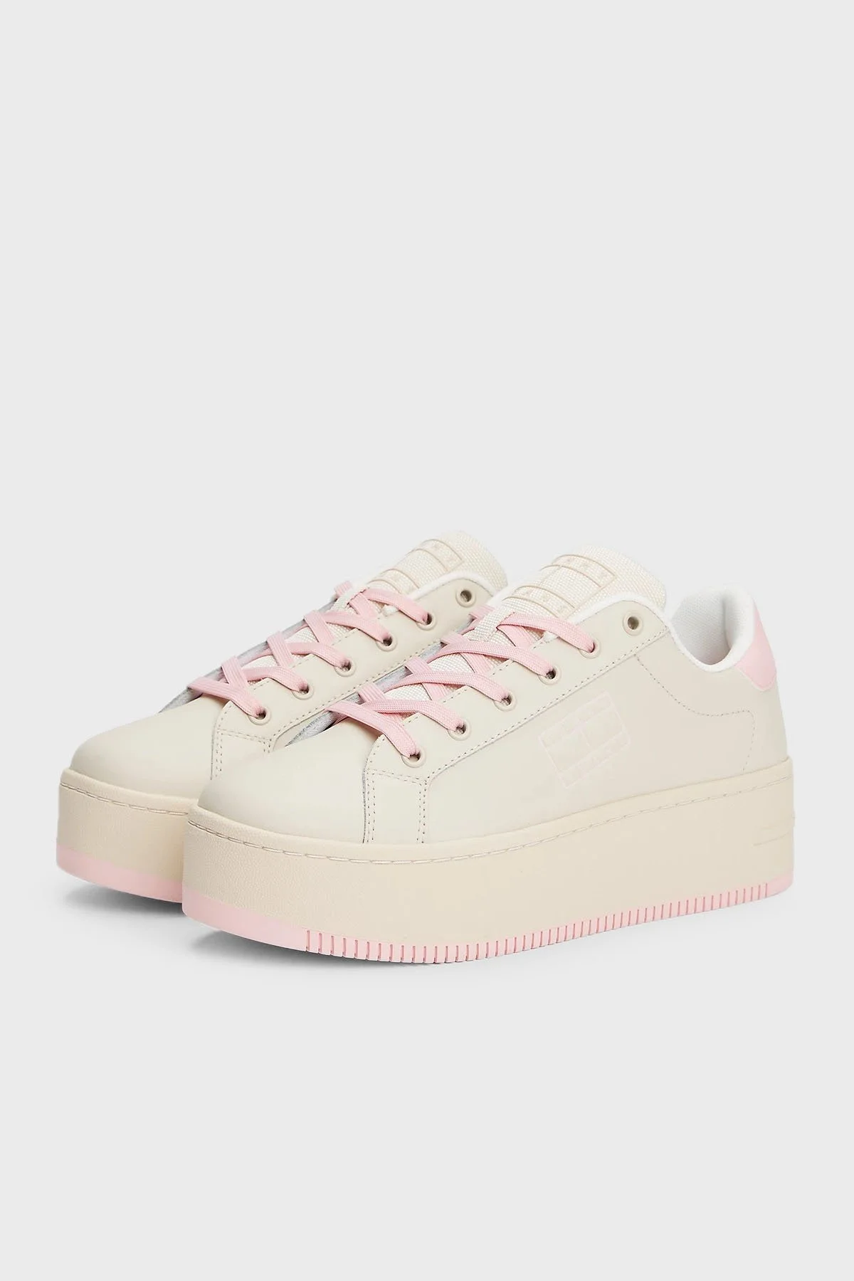 Tommy Jeans Platform Deri Sneaker Kadın Ayakkabı EN0EN02518 TIO KREM-PEMBE - 4