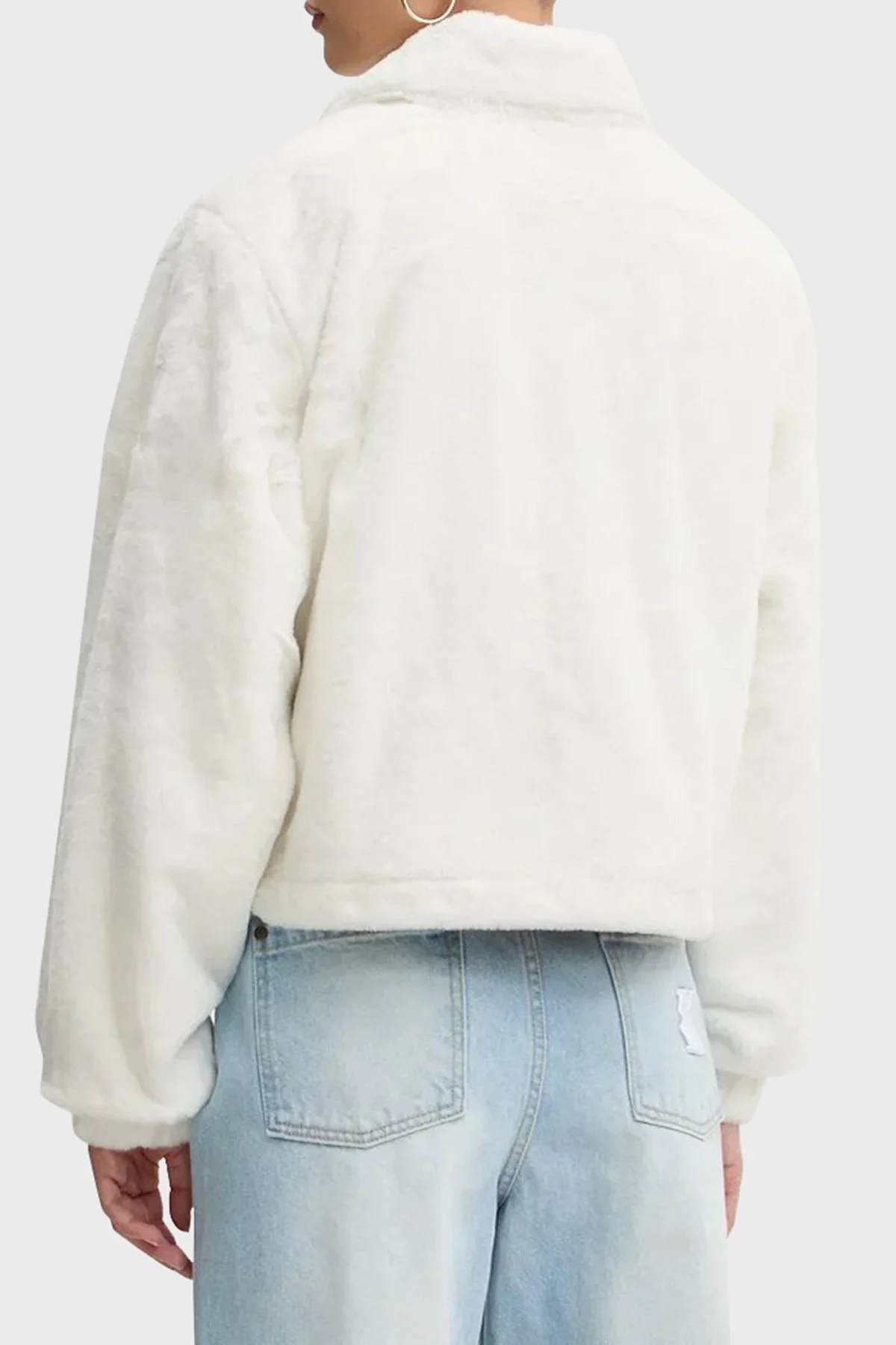 Tommy Jeans Regular Fit Ceket Yaka Kısa Peluş Bayan Mont DW0DW19523 YBI BEYAZ - 2