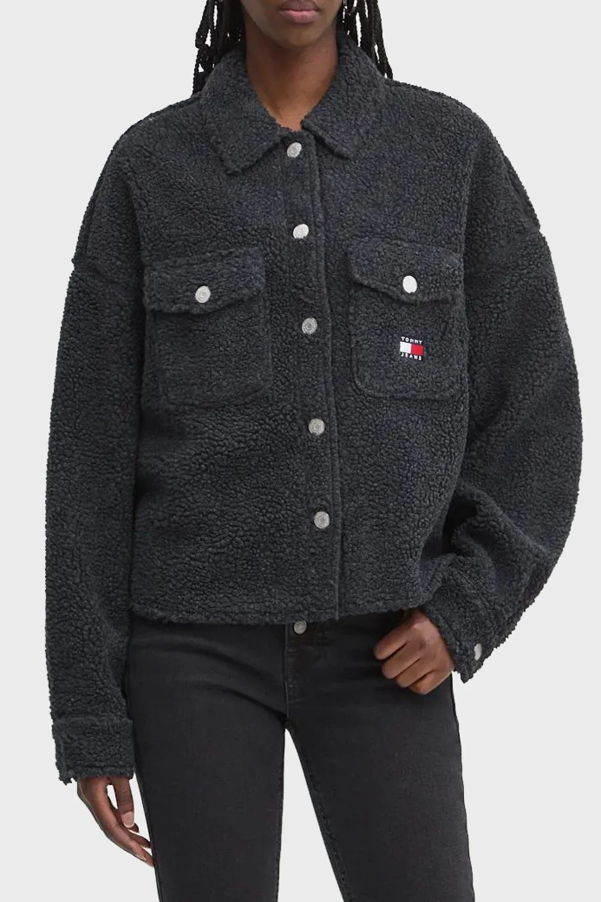 Tommy Jeans Regular Fit Ceket Yaka Teddy Bayan Gömlek Ceket DW0DW18869 BDS SİYAH - 1