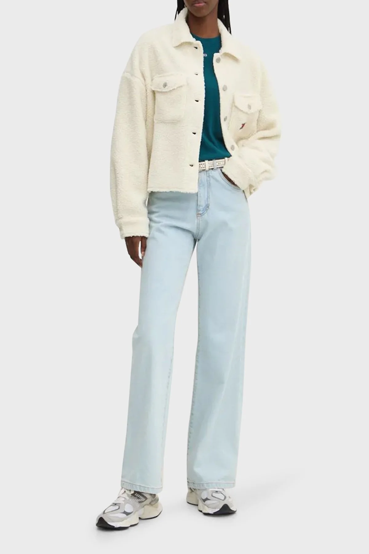 Tommy Jeans Regular Fit Ceket Yaka Teddy Bayan Gömlek Ceket DW0DW18869 YBH BEYAZ - 2