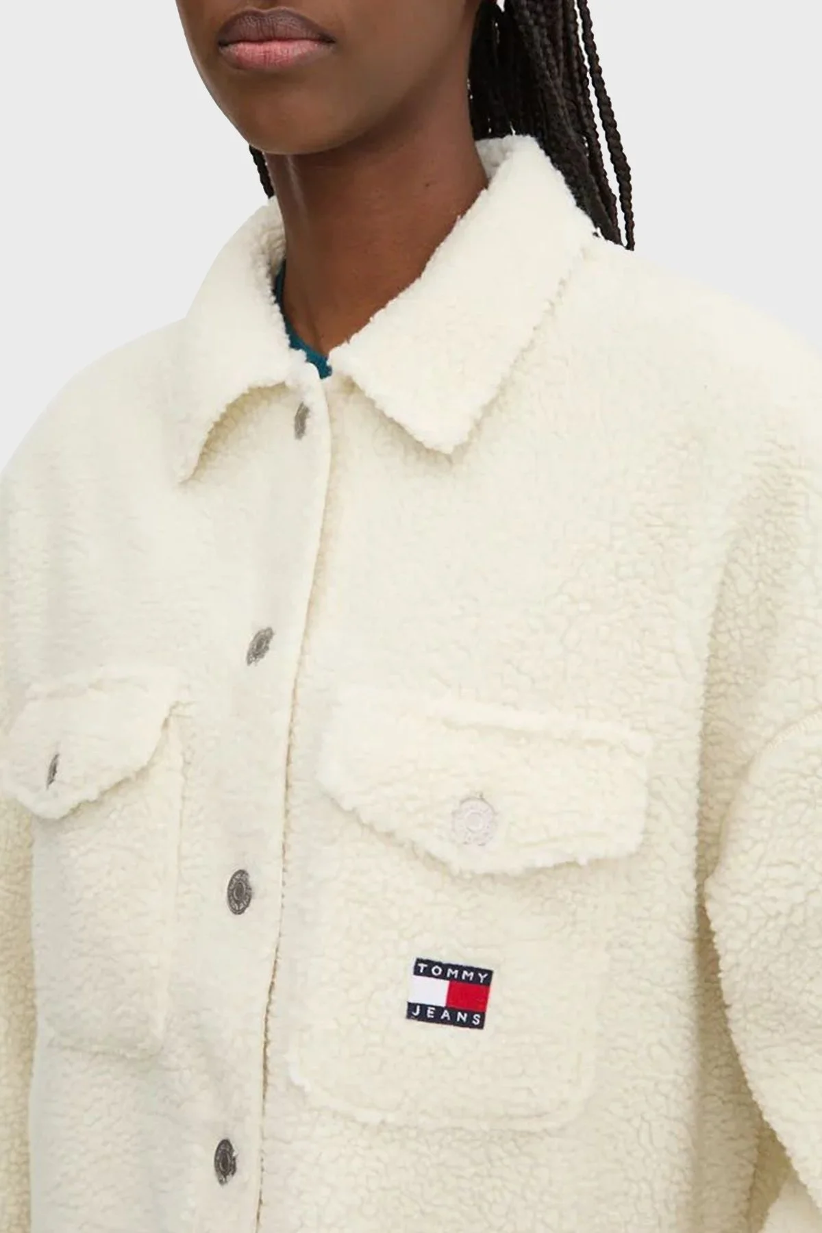 Tommy Jeans Regular Fit Ceket Yaka Teddy Bayan Gömlek Ceket DW0DW18869 YBH BEYAZ - 3