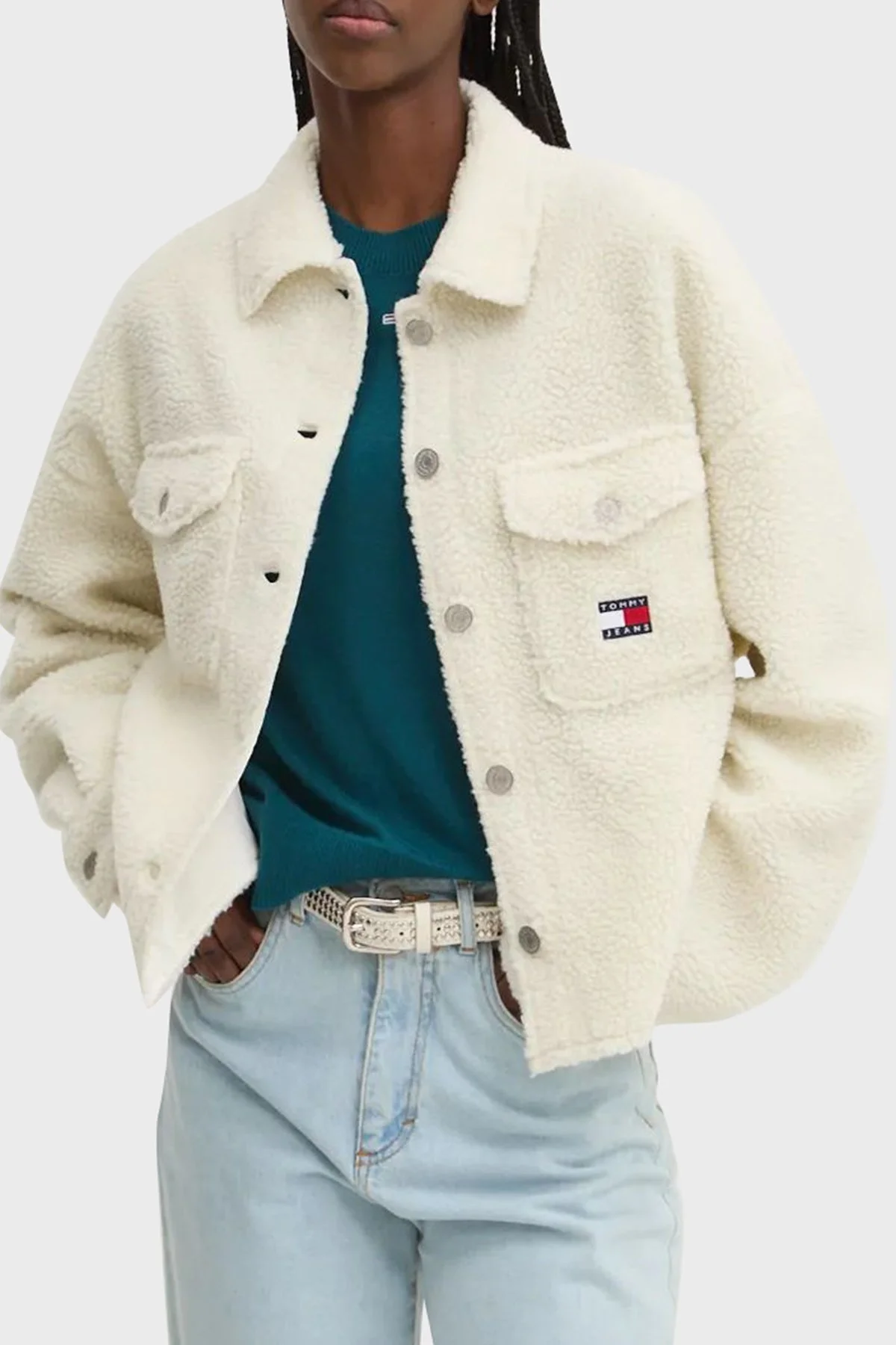 Tommy Jeans Regular Fit Ceket Yaka Teddy Bayan Gömlek Ceket DW0DW18869 YBH BEYAZ - 1