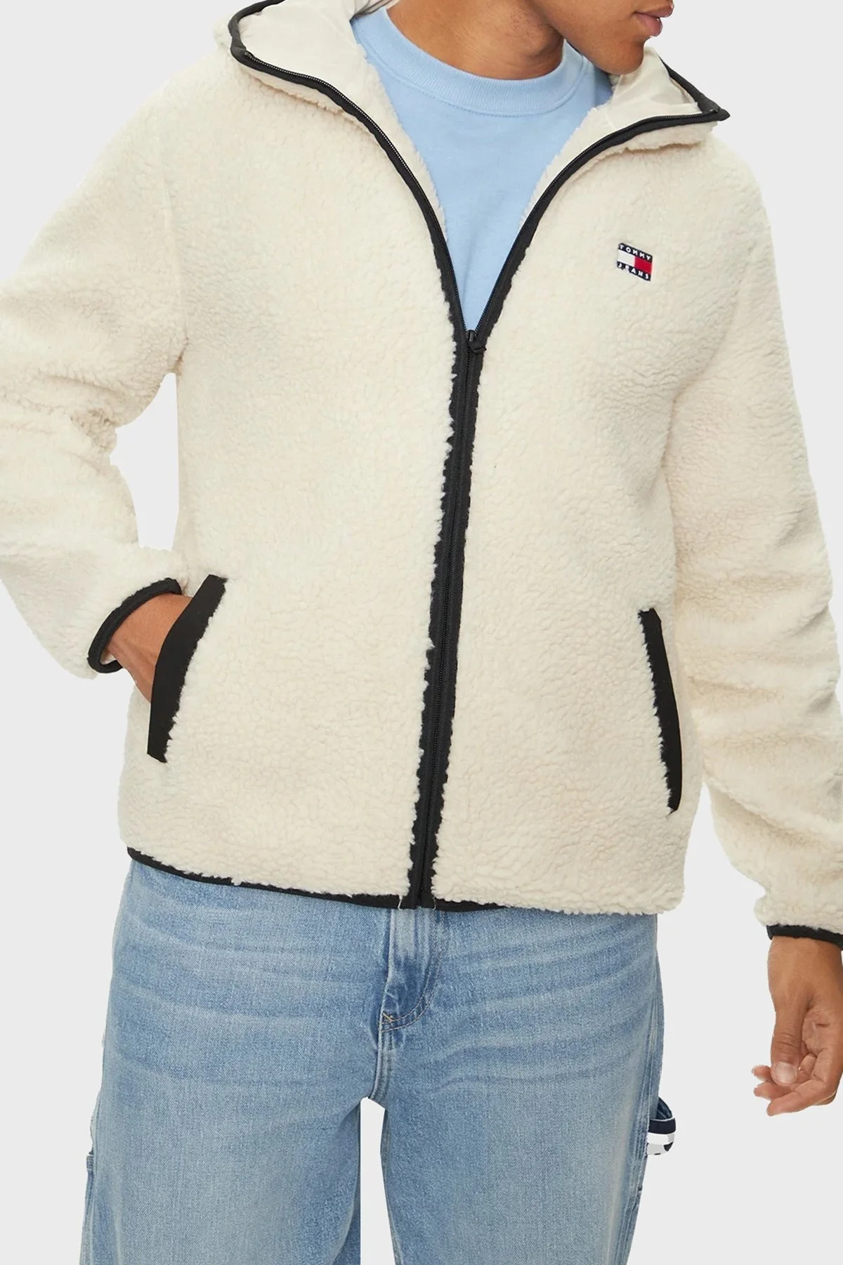 Tommy Jeans Regular Fit Kapüşonlu Fermuarlı Teddy Erkek Sweat DM0DM19224 ACG BEJ - 1