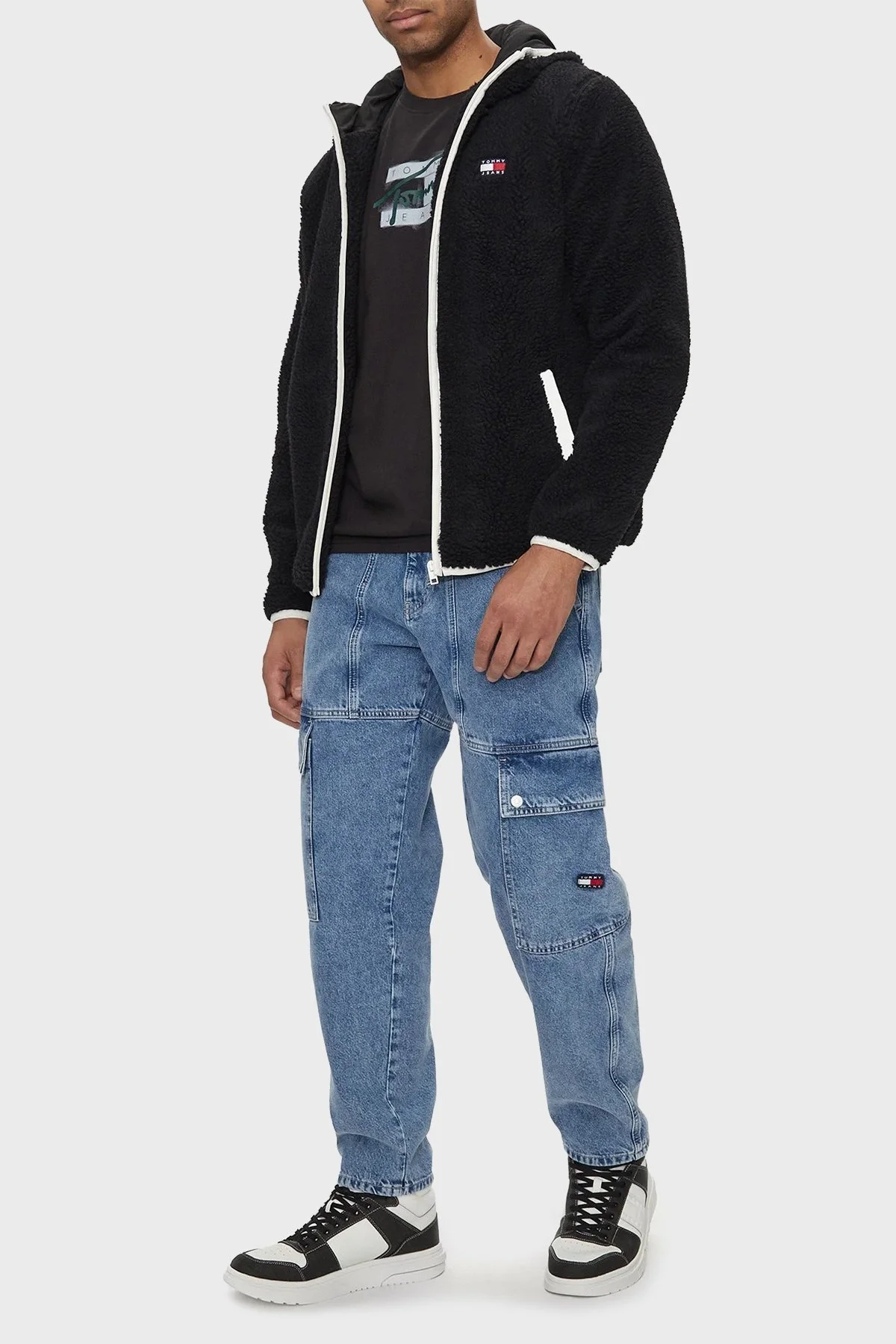 Tommy Jeans Regular Fit Kapüşonlu Fermuarlı Teddy Erkek Sweat DM0DM19224 BDS SİYAH - 3