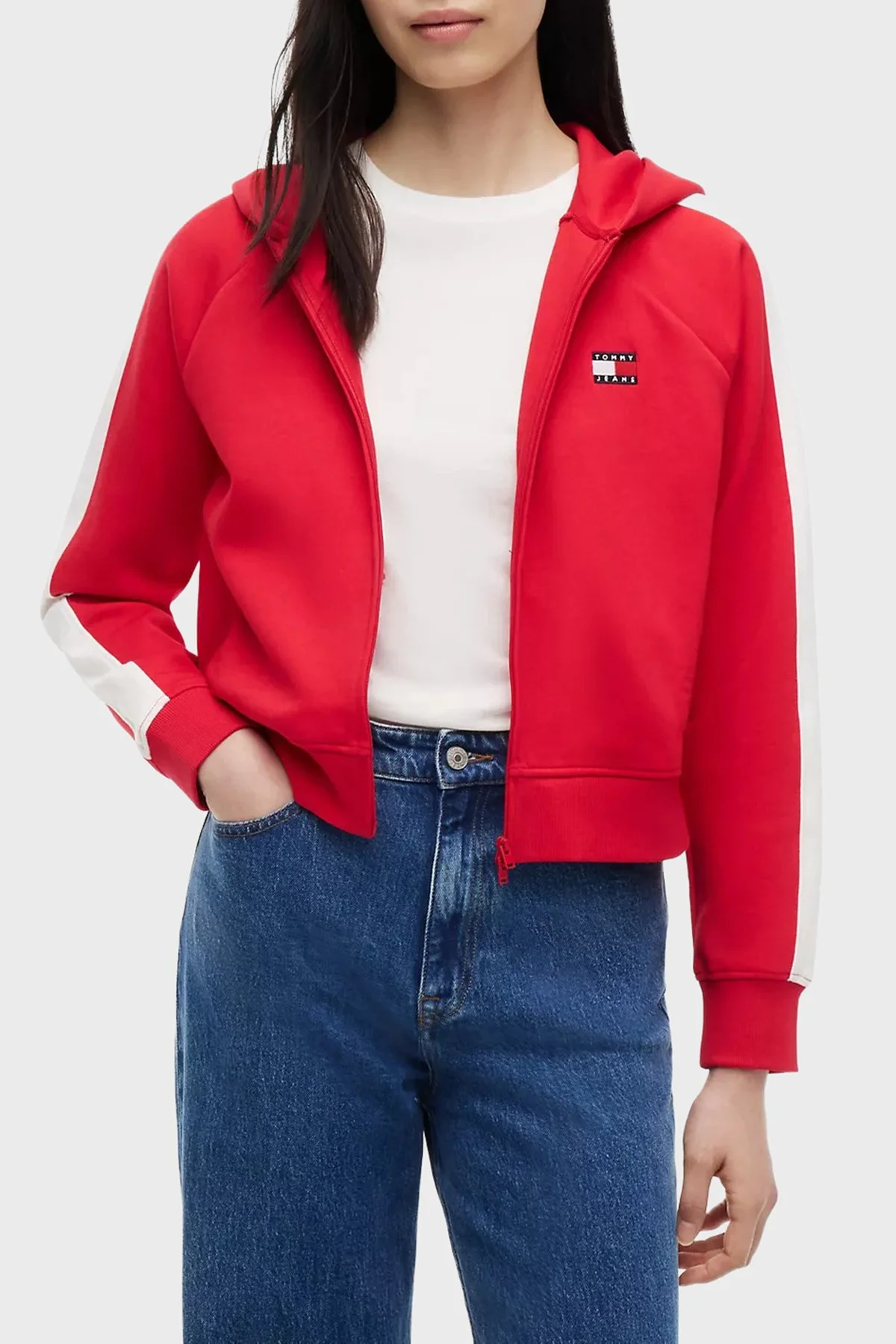 Tommy Jeans Regular Fit Kapüşonlu Kadın Sweat DW0DW23146 XK9 Kırmızı - 1