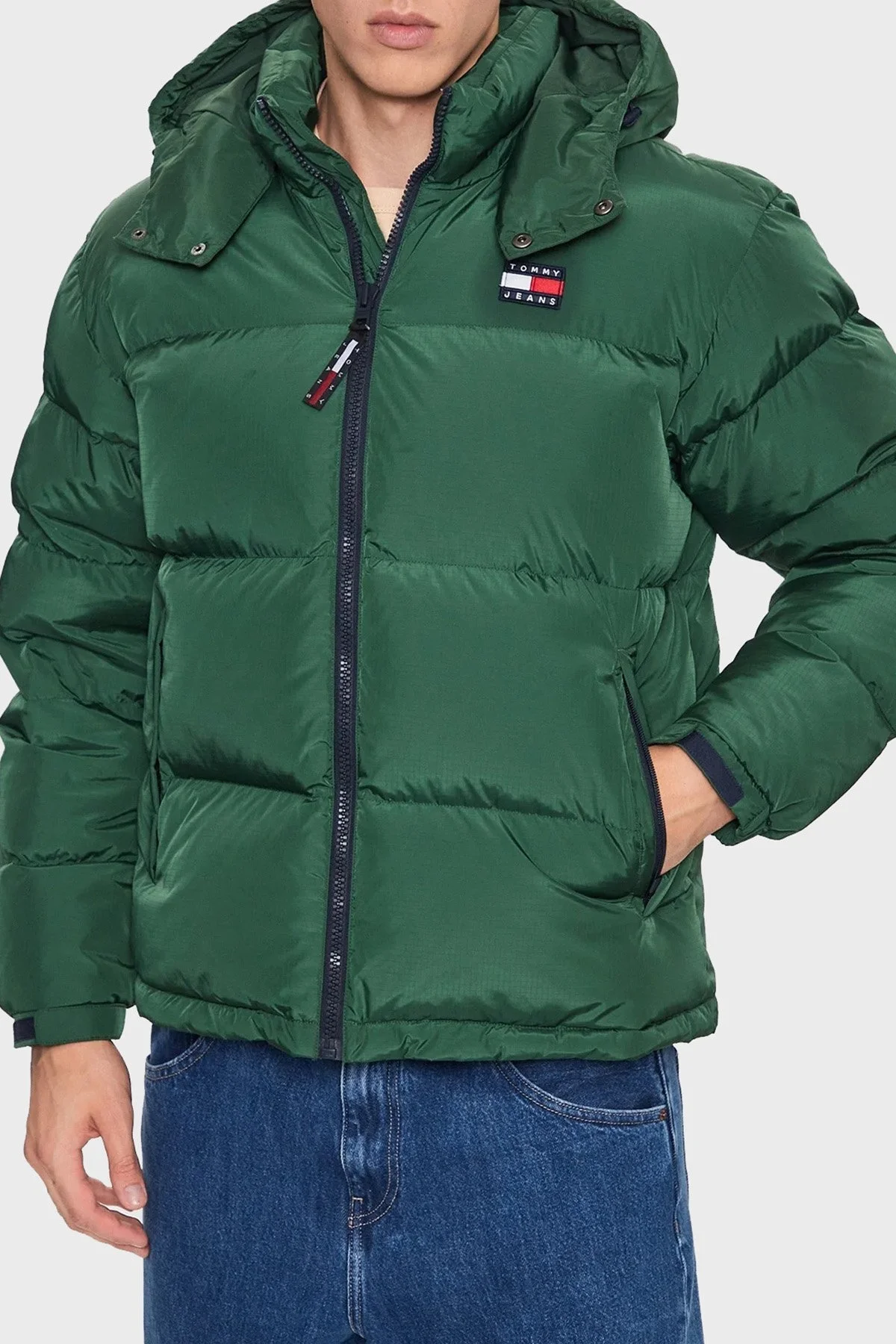 Tommy Jeans Regular Fit Kuş Tüyü Dik Yaka Şişme Erkek Mont DM0DM15445 L2M YEŞİL - 1