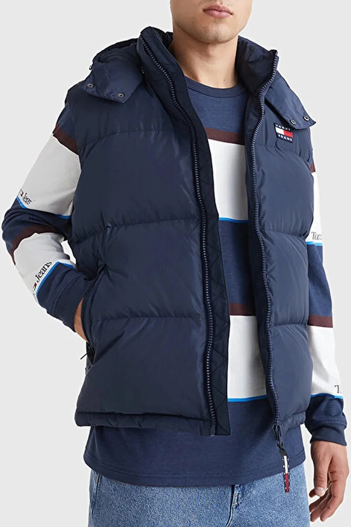 Tommy Jeans Regular Fit Kuş Tüyü Dolgulu Kapüşonlu Şişme Erkek Yelek DM0DM14447 C87 LACİVERT - 1