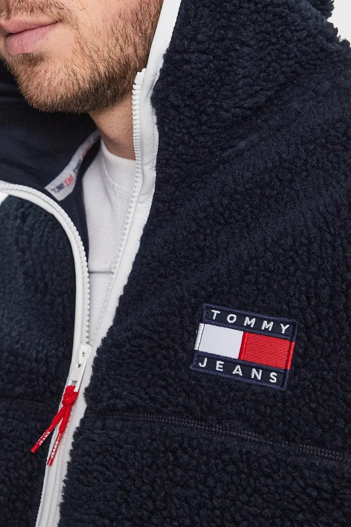 Tommy Jeans Regular Fit Yan Cepli Fermuarlı Kapüşonlu Erkek Polar DM0DM15509 DW5 LACİVERT - 4