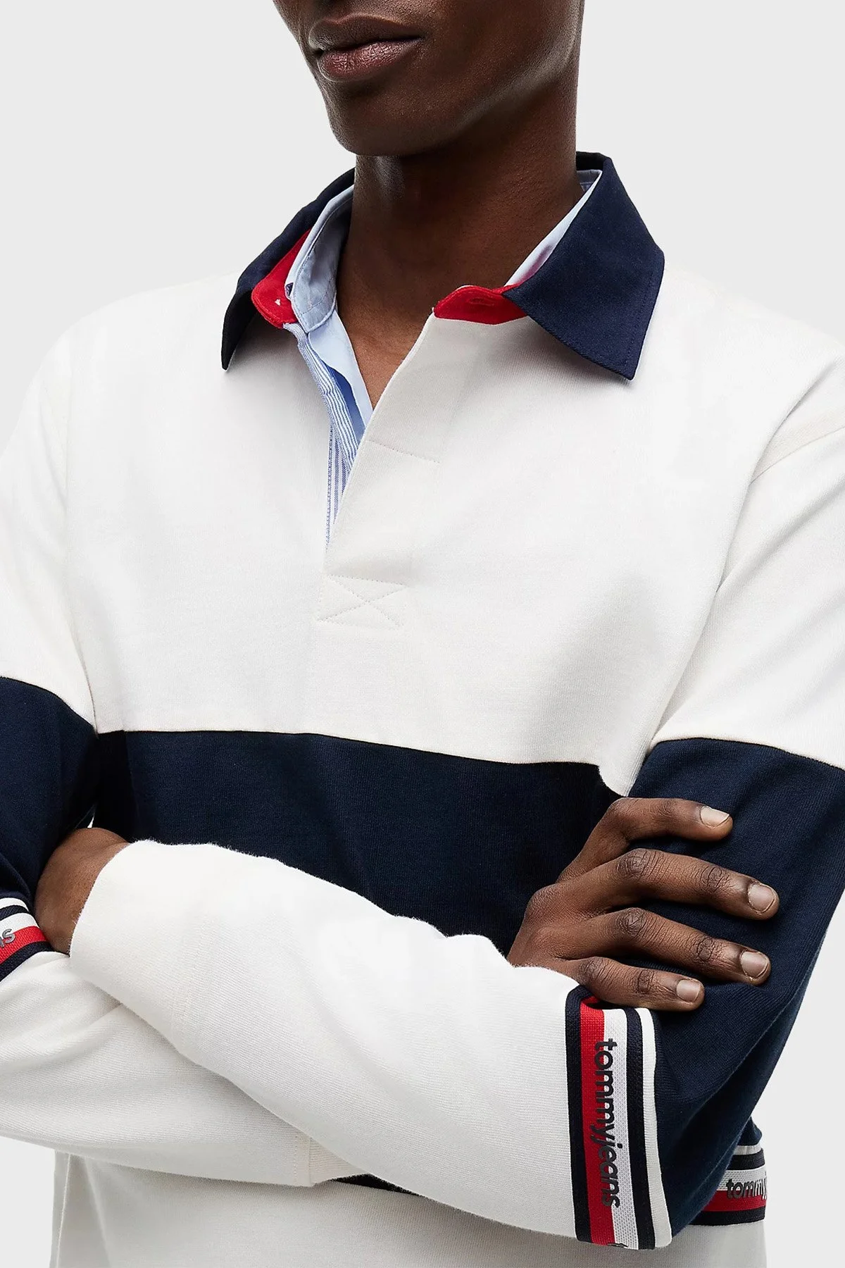 Tommy Jeans Renk Bloklu Pamuklu Relaxed Fit Düğmeli Erkek Polo Yaka Sweat DM0DM23161 YBH Beyaz - 3