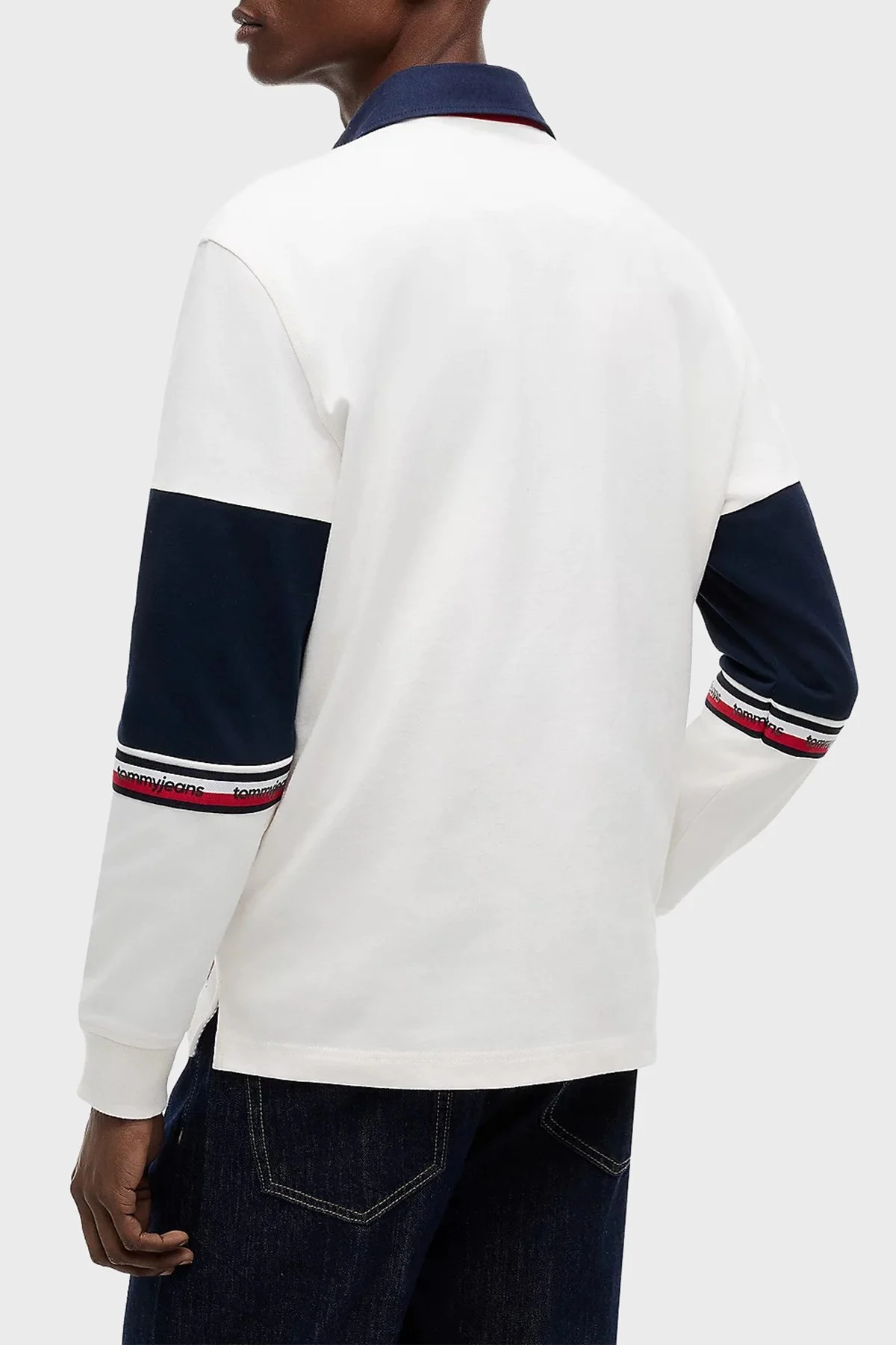 Tommy Jeans Renk Bloklu Pamuklu Relaxed Fit Düğmeli Erkek Polo Yaka Sweat DM0DM23161 YBH Beyaz - 4