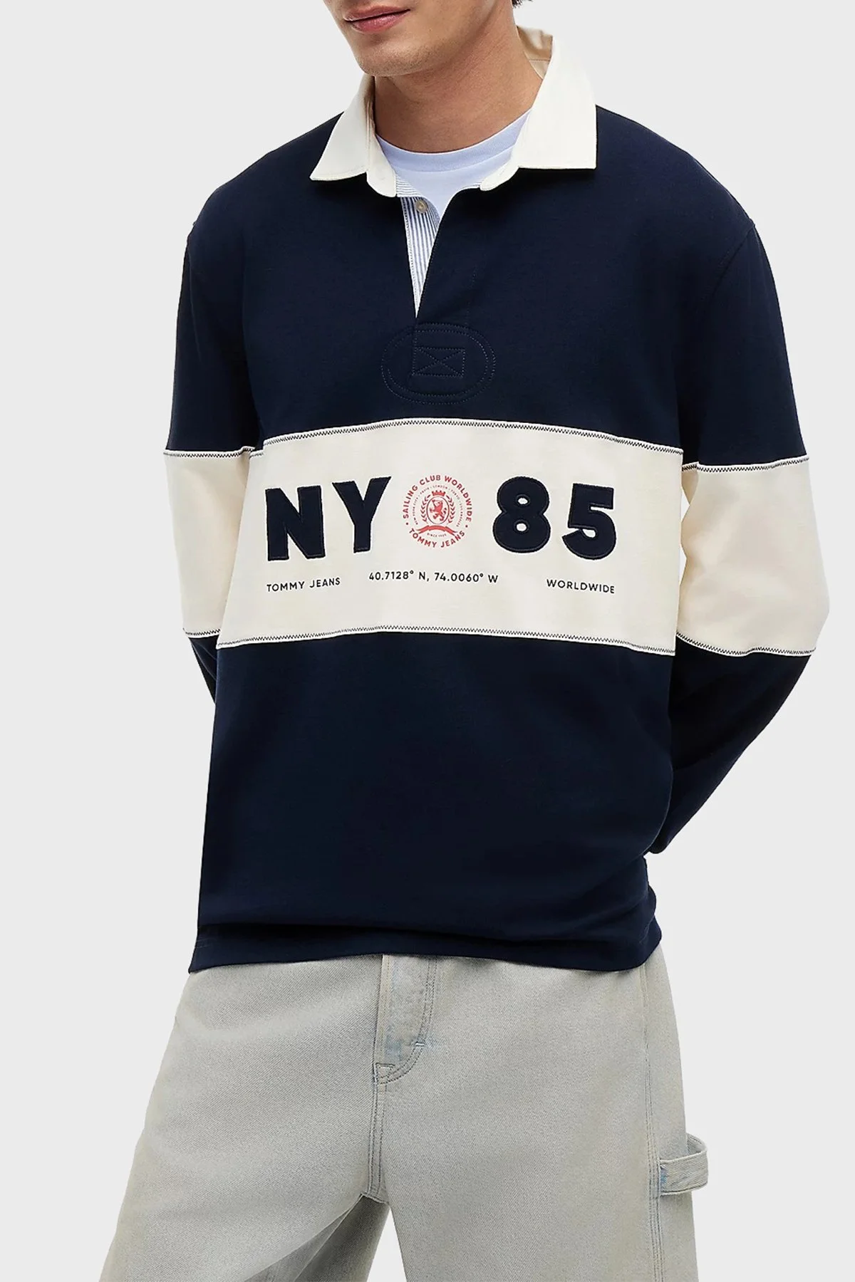 Tommy Jeans Renk Bloklu Relaxed Fit Erkek Polo Yaka Sweat DM0DM23162 C1G Lacivert - 1