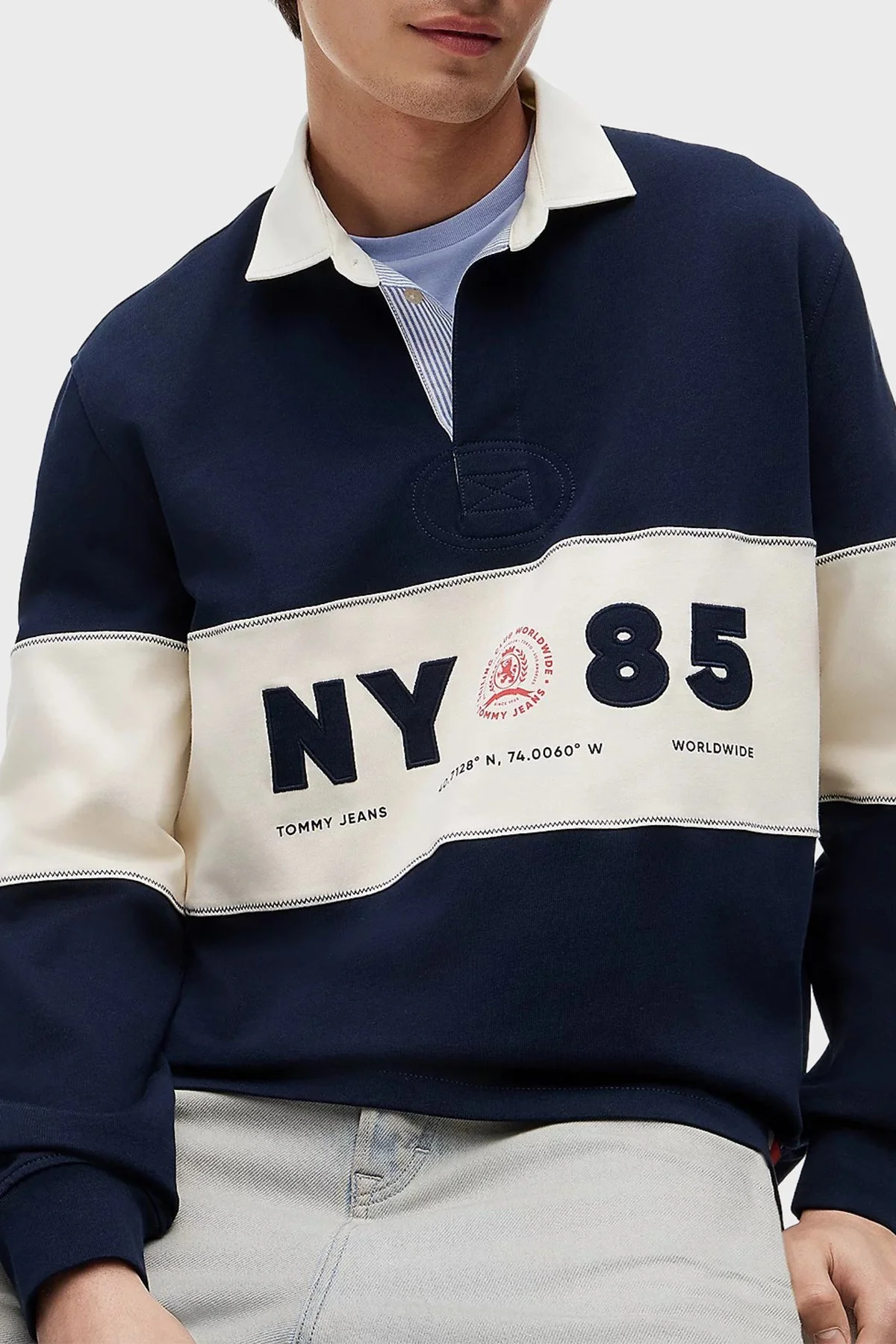 Tommy Jeans Renk Bloklu Relaxed Fit Erkek Polo Yaka Sweat DM0DM23162 C1G Lacivert - 3