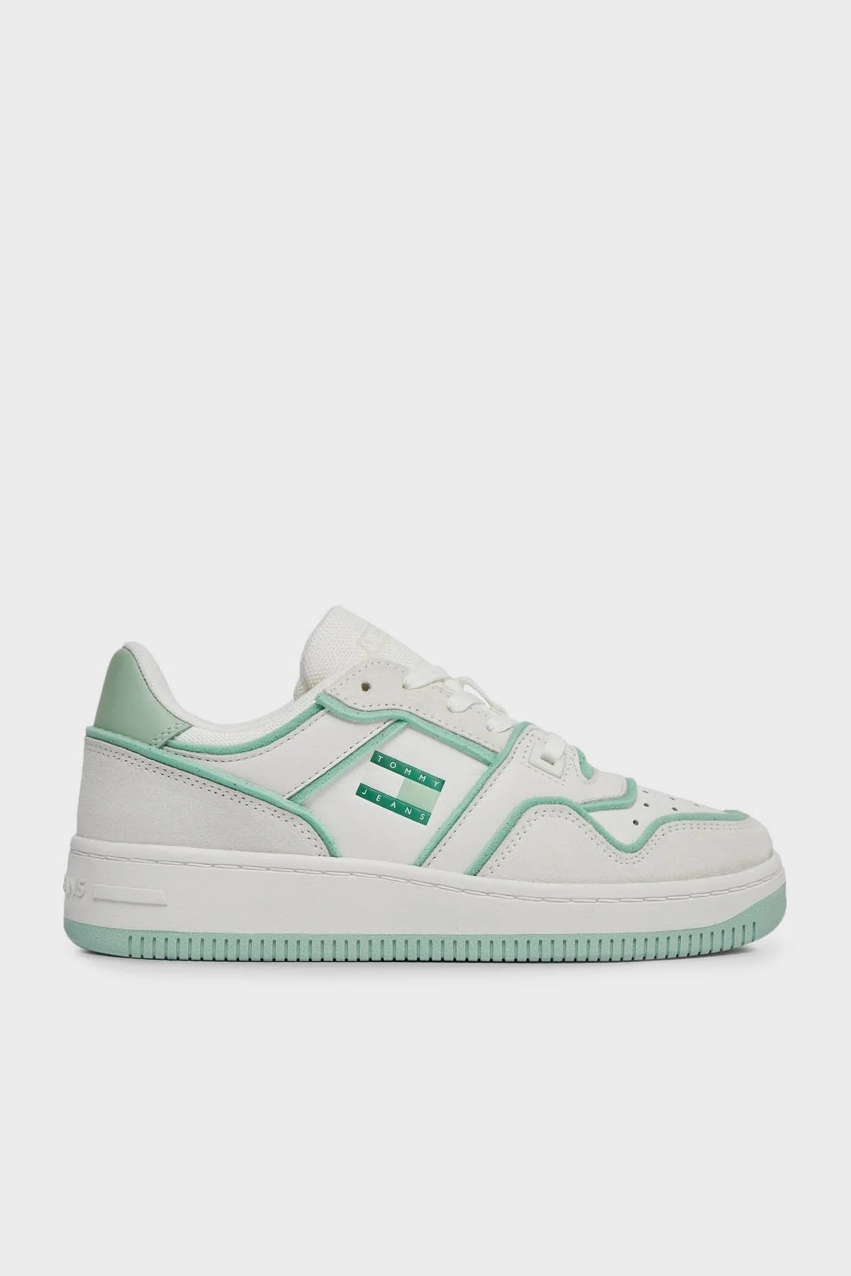 Tommy Jeans Retro Deri Sneaker Bayan Ayakkabı EN0EN02420 MAJ BEYAZ-YEŞİL - 1