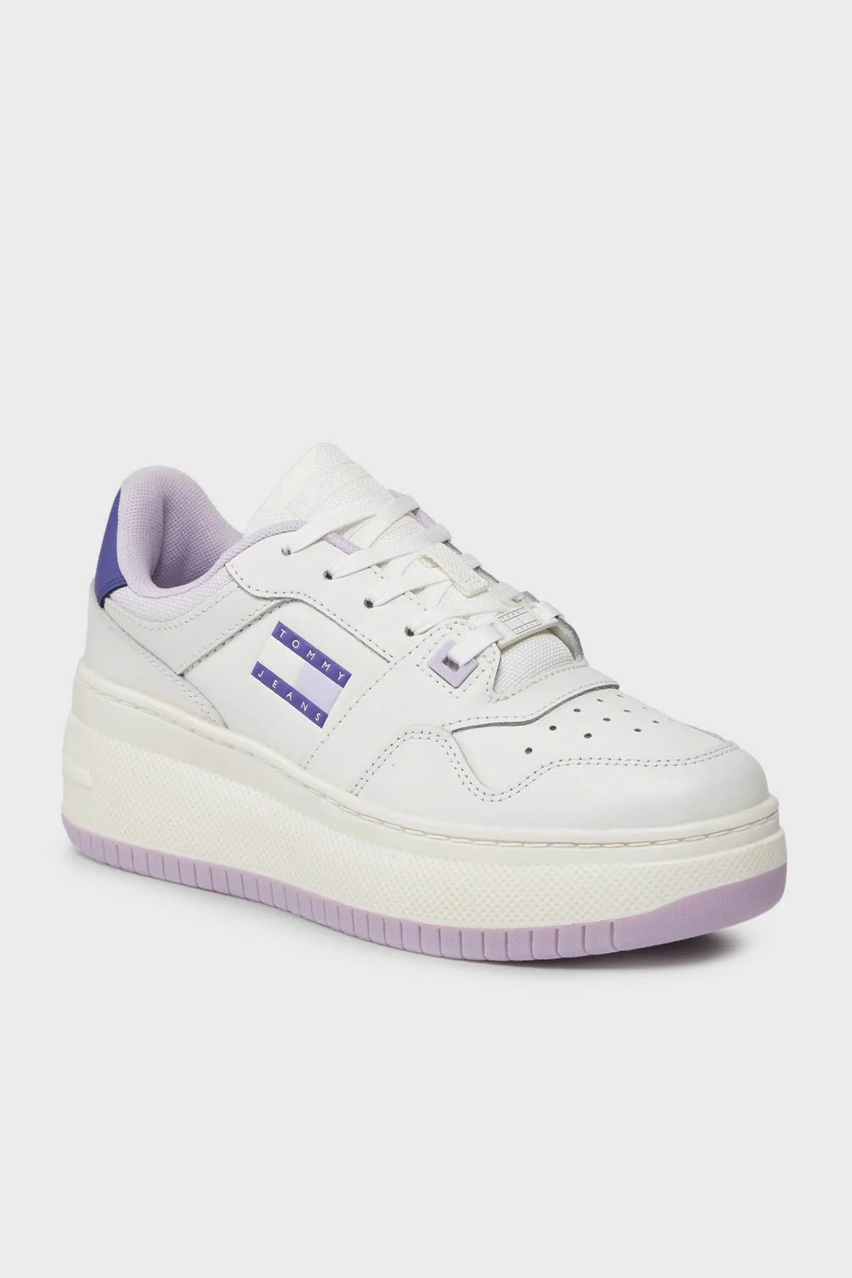 Tommy Jeans Retro Platform Deri Sneaker Bayan Ayakkabı EN0EN02506 W06 BEYAZ-MOR - 2