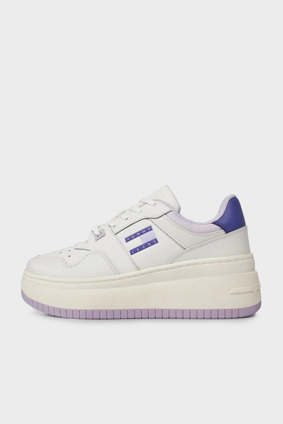 Tommy Jeans Retro Platform Deri Sneaker Bayan Ayakkabı EN0EN02506 W06 BEYAZ-MOR - 5