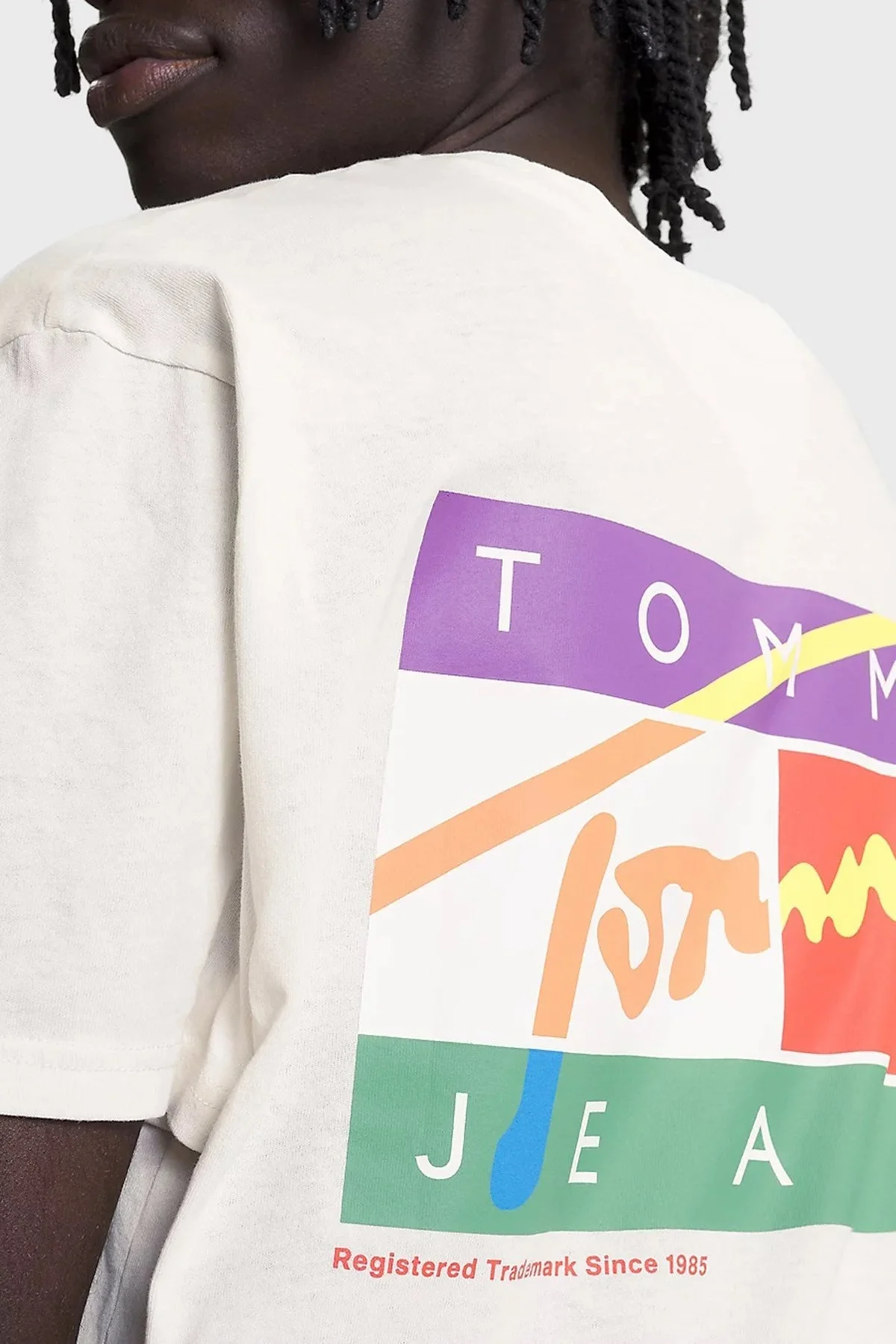 Tommy Jeans Sırt Baskılı Bisiklet Yaka Pamuklu Regular Fit Erkek T Shirt DM0DM16827 YBH BEYAZ - 3