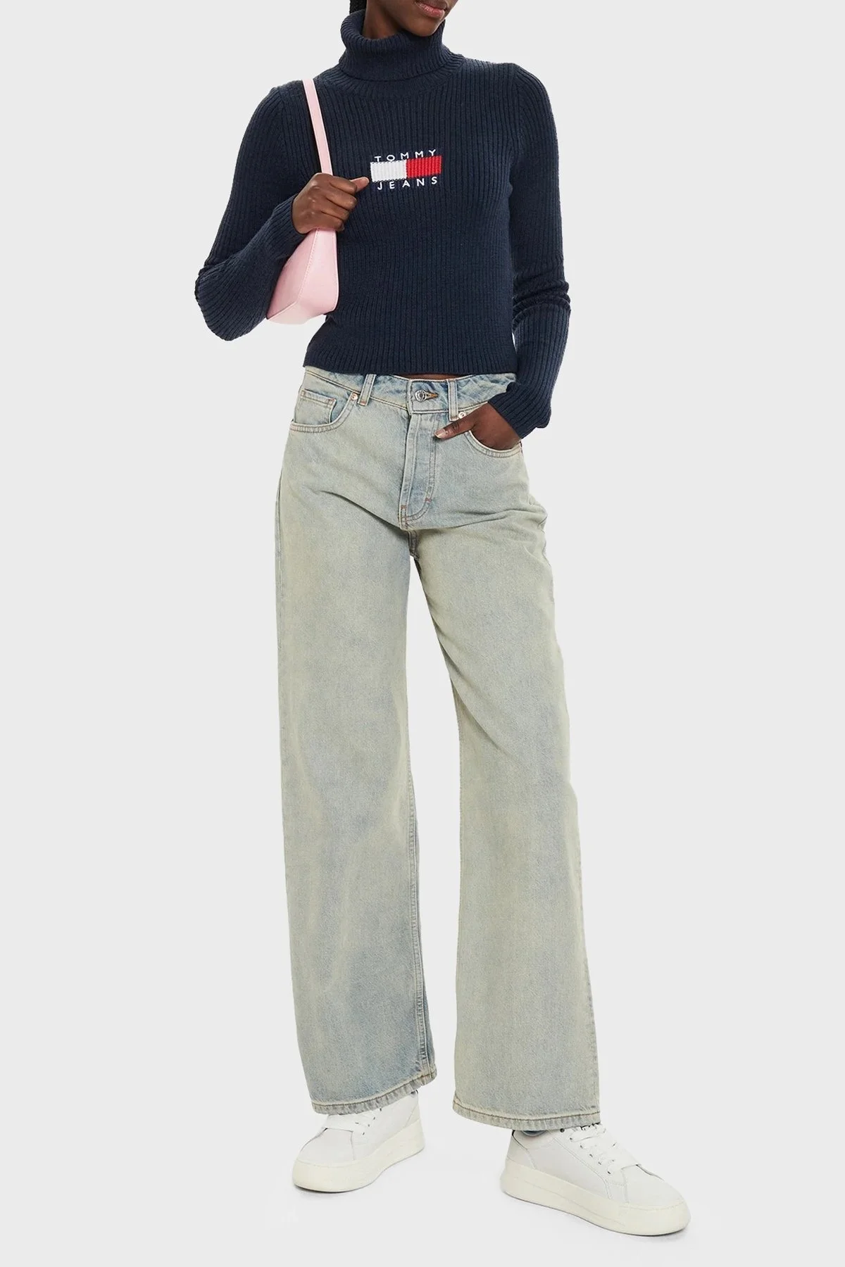 Tommy Jeans Slim Fit Balıkçı Yaka Örme Bayan Kazak DW0DW18678 DRO LACİVERT - 8