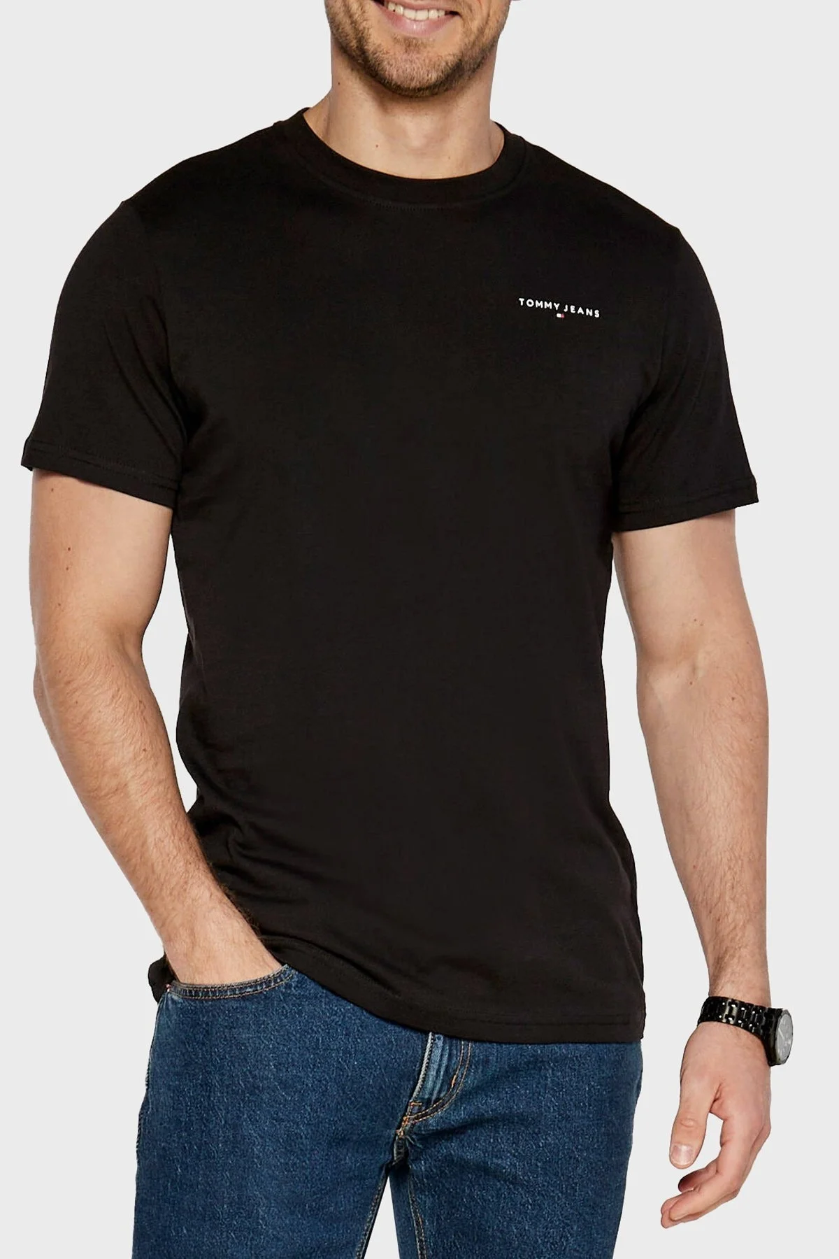 Tommy Jeans Slim Fit Bisiklet Yaka Erkek T Shirt DM0DM18555 BDS SİYAH - 2