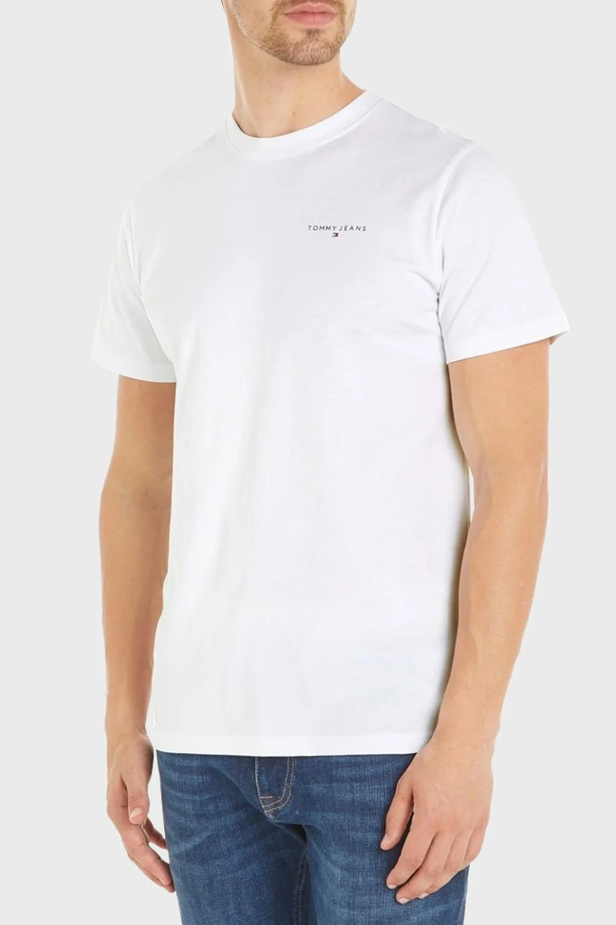 Tommy Jeans Slim Fit Bisiklet Yaka Erkek T Shirt DM0DM18555 YBR BEYAZ - 1