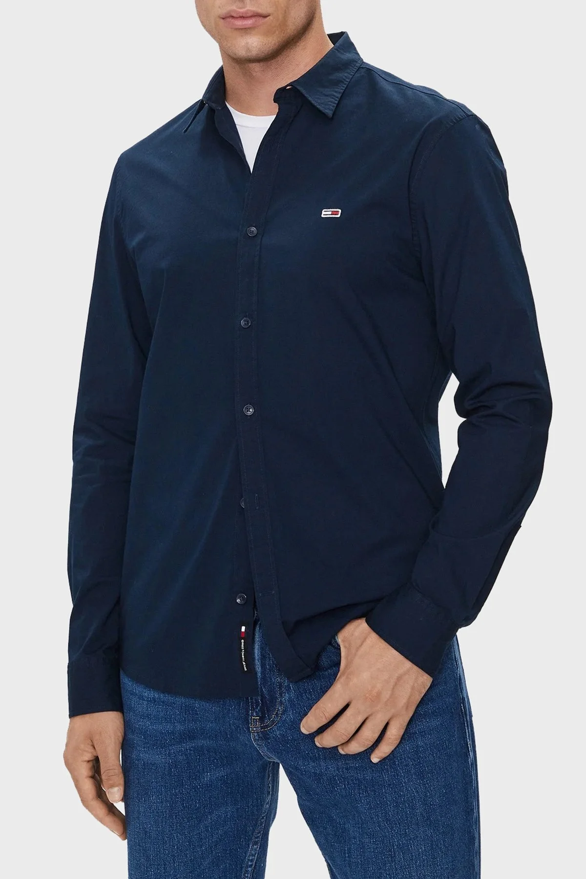 Tommy Jeans Streç Pamuklu Regular Fit Erkek Gömlek DM0DM19519 C1G LACİVERT - 1