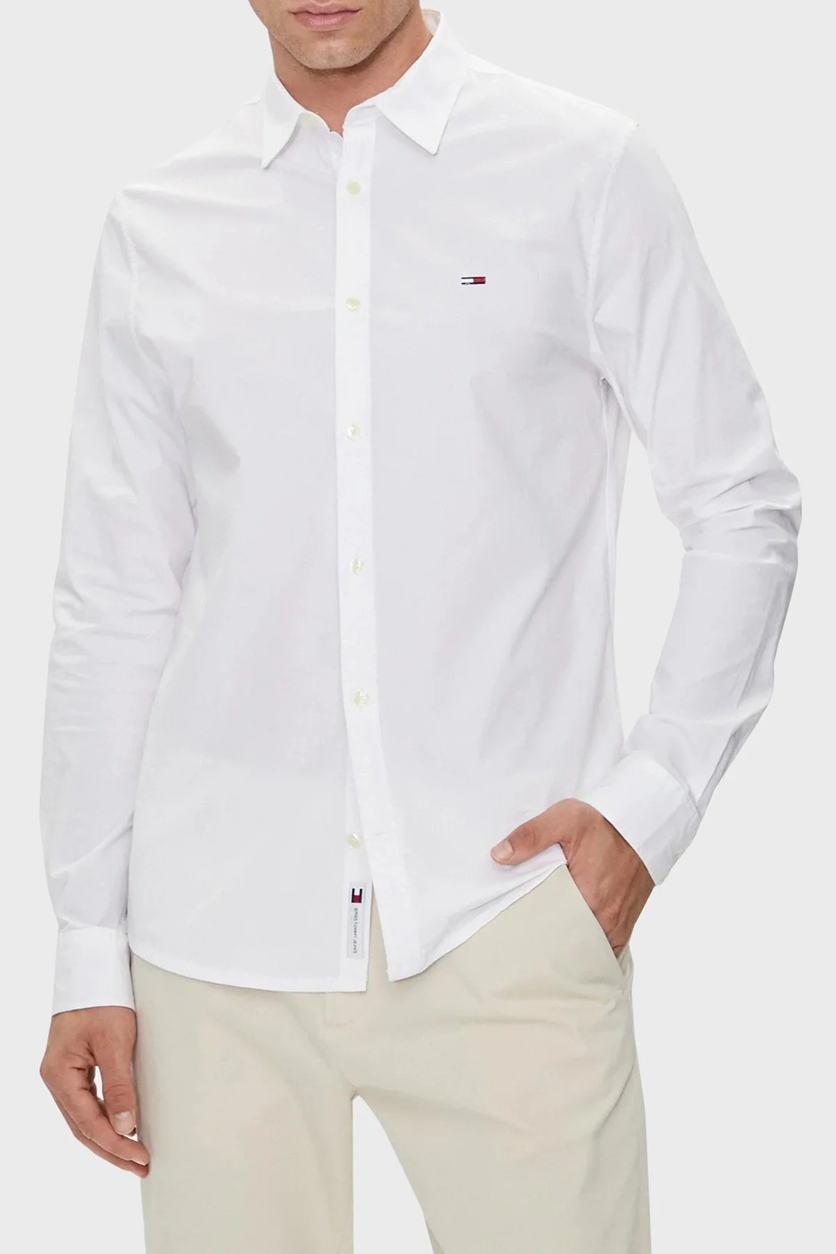 Tommy Jeans Streç Pamuklu Regular Fit Erkek Gömlek DM0DM19519 YBR BEYAZ - 1