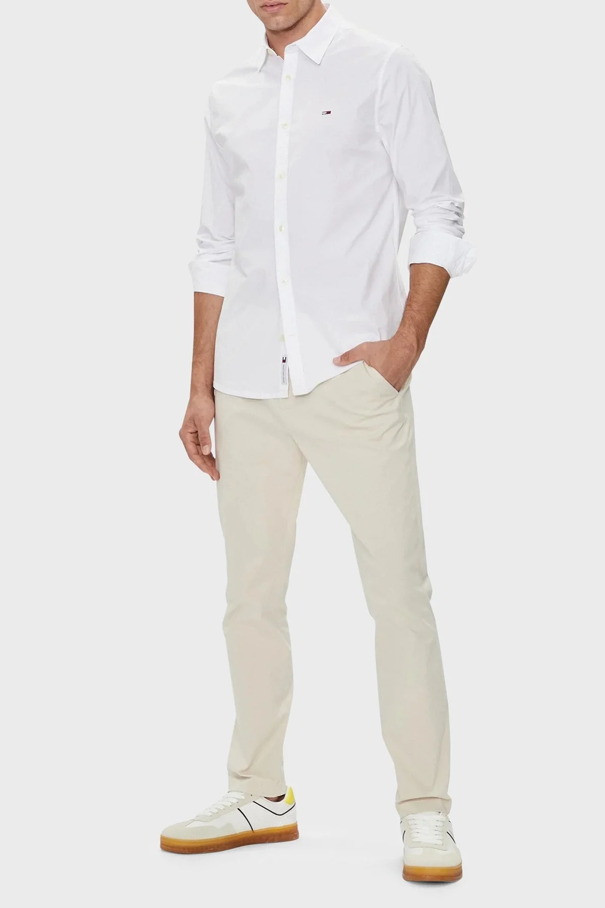 Tommy Jeans Streç Pamuklu Regular Fit Erkek Gömlek DM0DM19519 YBR BEYAZ - 3