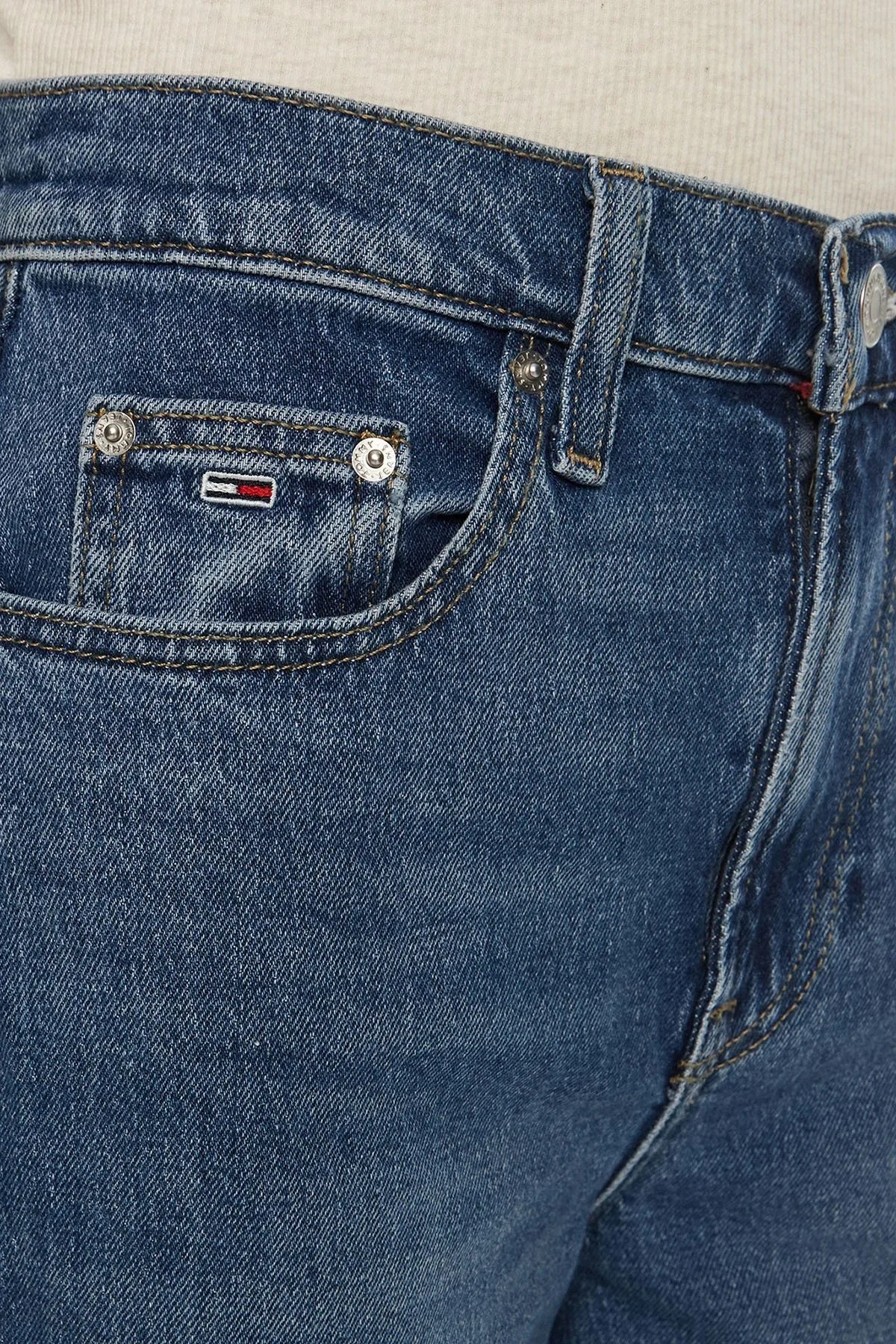 Tommy Jeans Streç Pamuklu Regular Fit Yüksek Bel Boru Paça Jeans Bayan Kot Pantolon DW0DW19563 1A5 MAVİ - 9