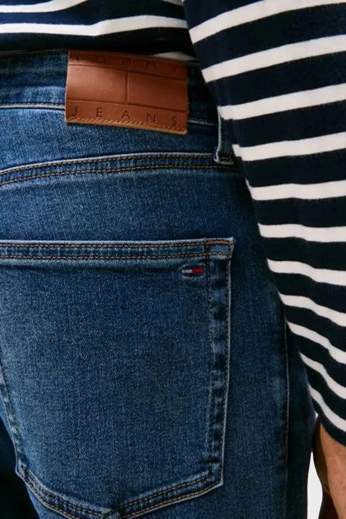 Tommy Jeans Streç Pamuklu Slim Fit Normal Bel Dar Paça Jeans Erkek Kot Pantolon DM0DM21238 1BK MAVİ - 5