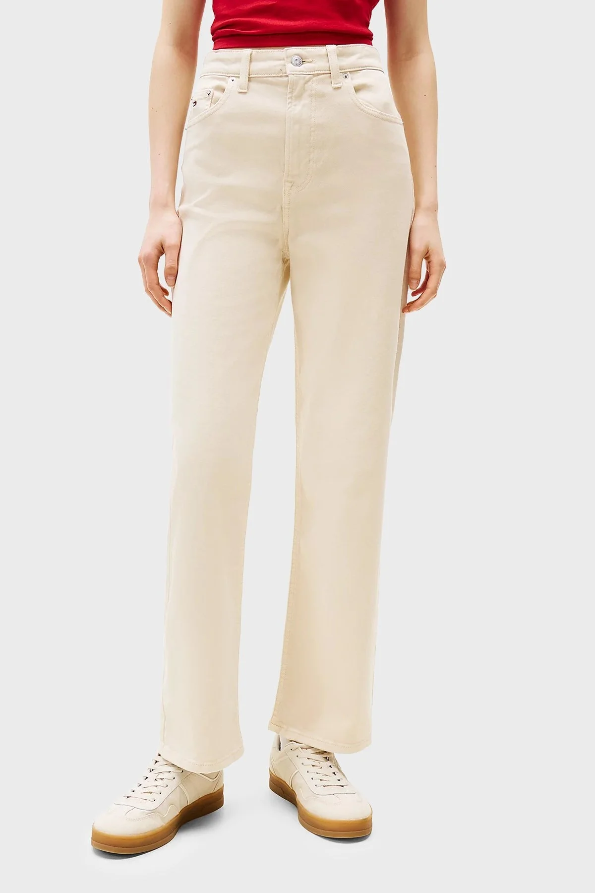 Tommy Jeans Streç Pamuklu Slim Straight Yüksel Bel Düz Paça Bayan Kot Pantolon DW0DW20997 ACH KREM - 1