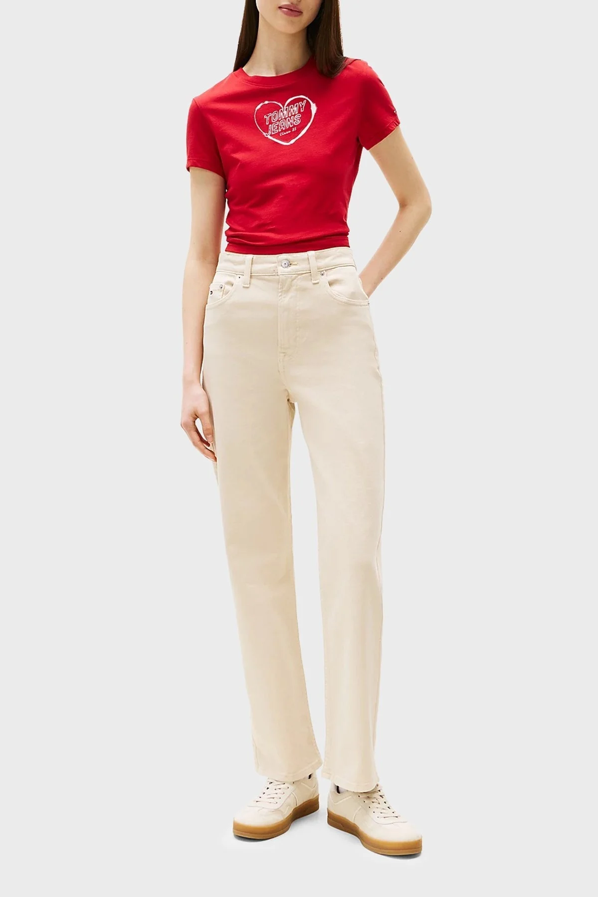 Tommy Jeans Streç Pamuklu Slim Straight Yüksel Bel Düz Paça Bayan Kot Pantolon DW0DW20997 ACH KREM - 2