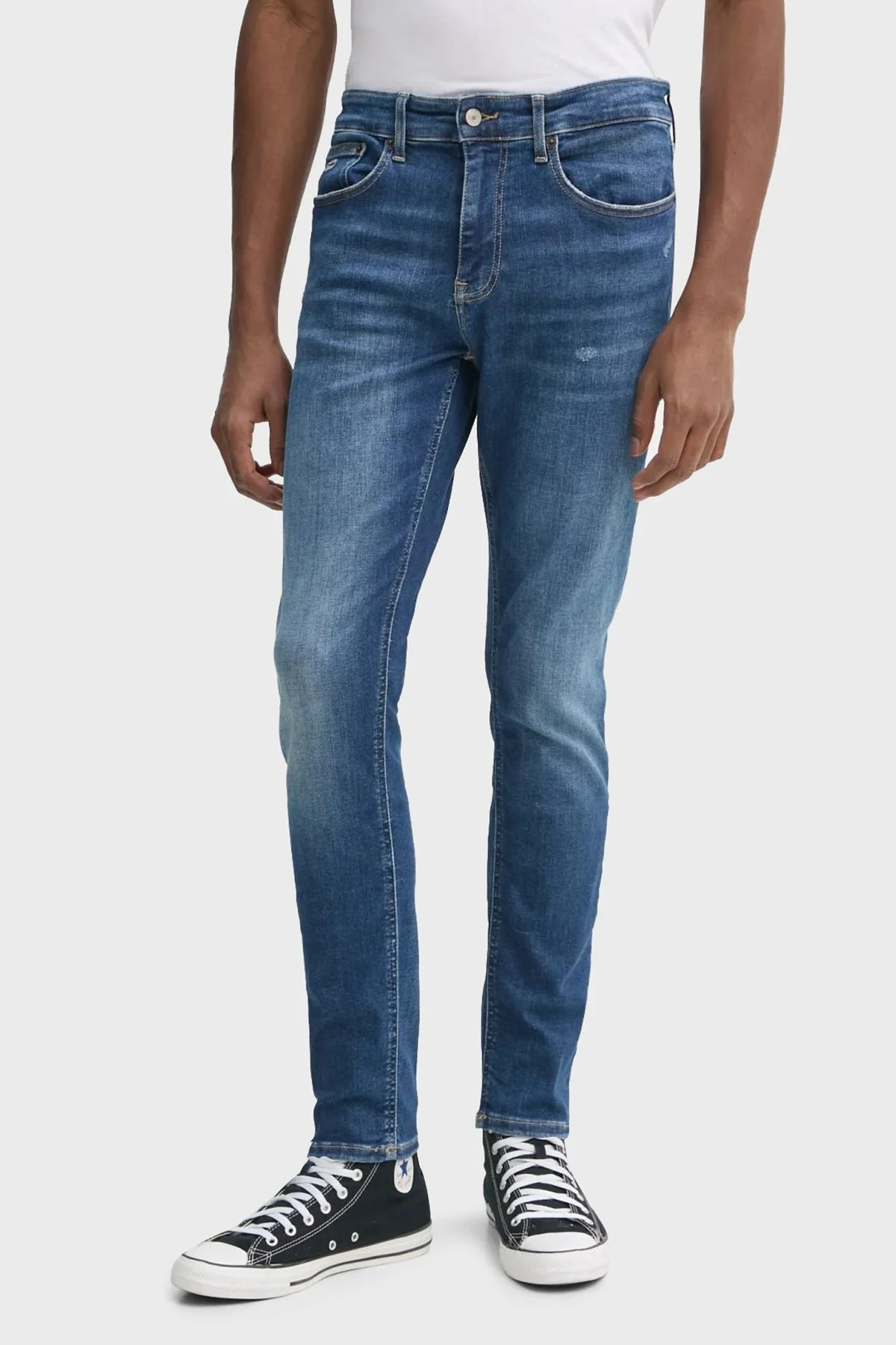 Tommy Jeans Streç Pamuklu Straight Fit Yüksek Bel Düz Paça Jeans Erkek Kot Pantolon DM0DM20570 1BK MAVİ - 5