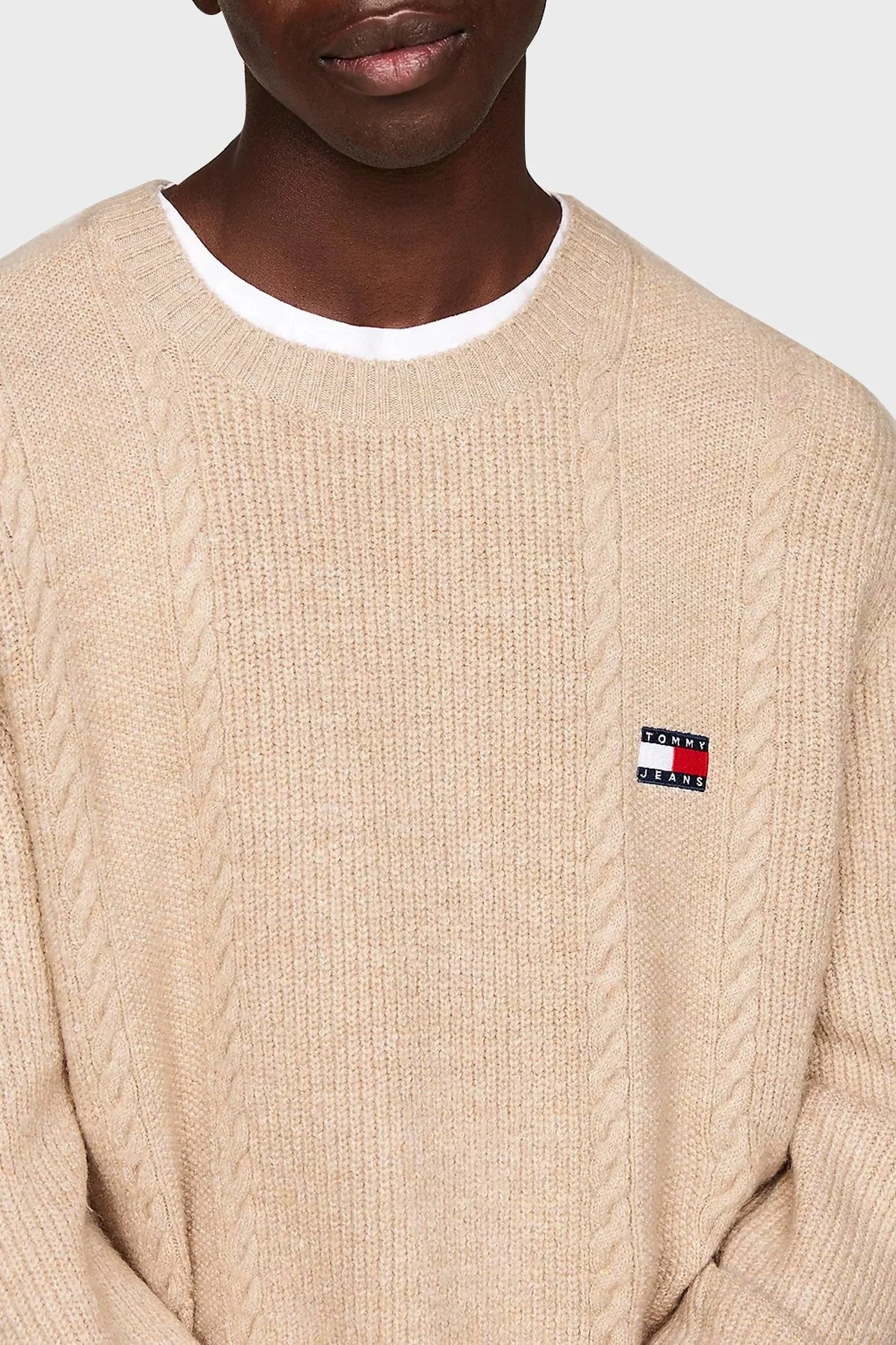 Tommy Jeans Streç Slim Fit Bisiklet Yaka Örme Erkek Kazak DM0DM19440 AB9 BEJ - 4