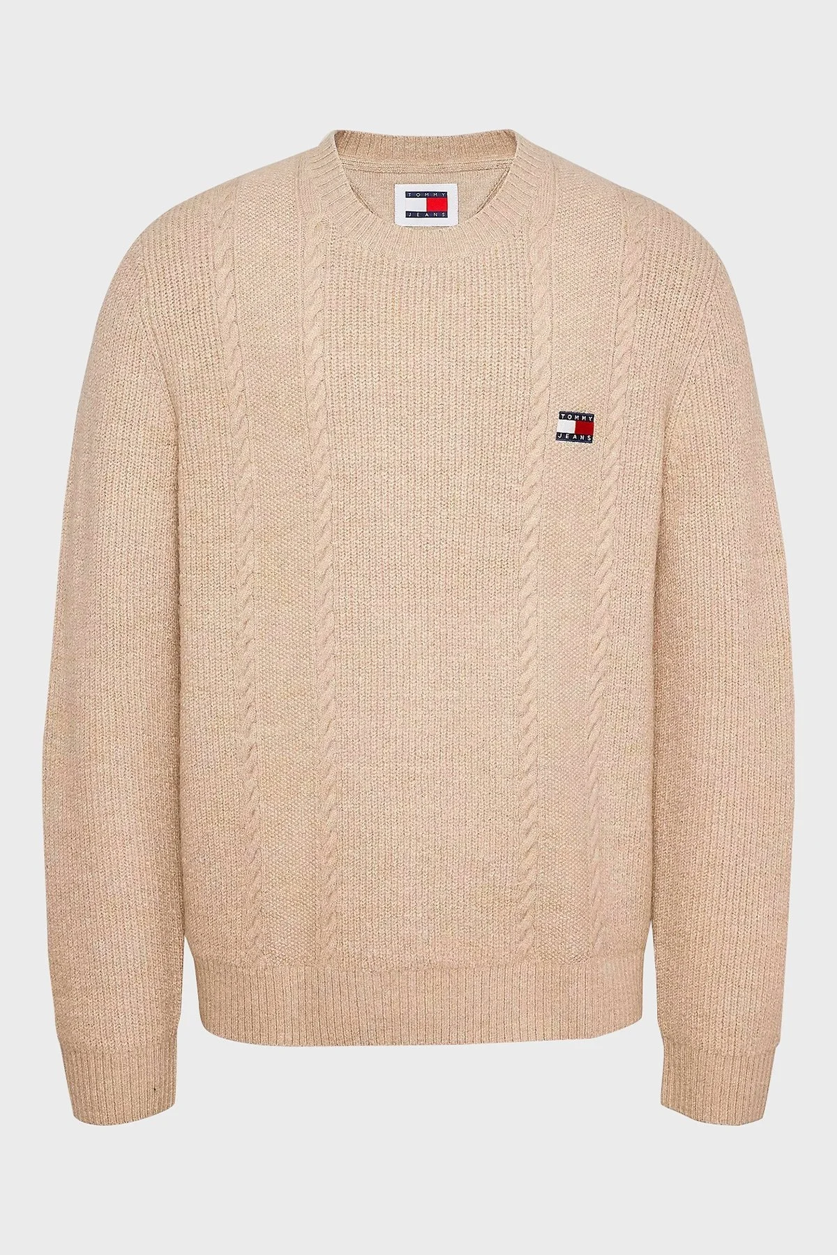 Tommy Jeans Streç Slim Fit Bisiklet Yaka Örme Erkek Kazak DM0DM19440 AB9 BEJ - 5